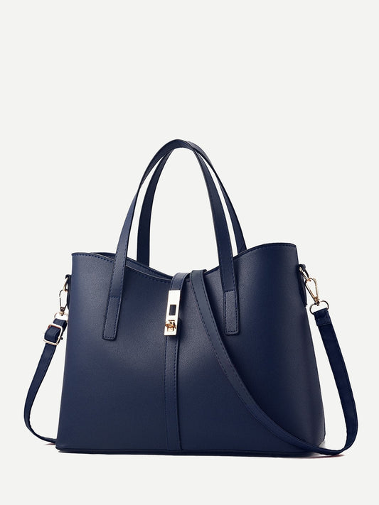 Black Metal Detail Double handle Tote Bag