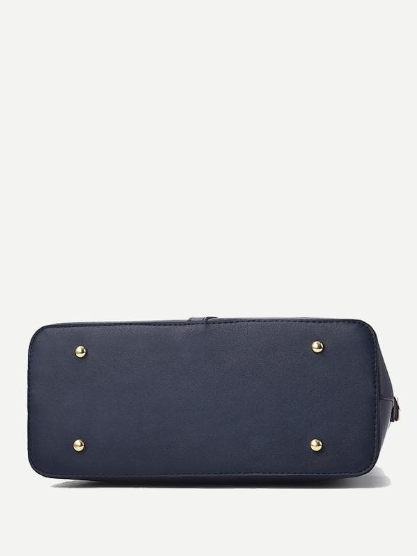 Black Metal Detail Double handle Tote Bag