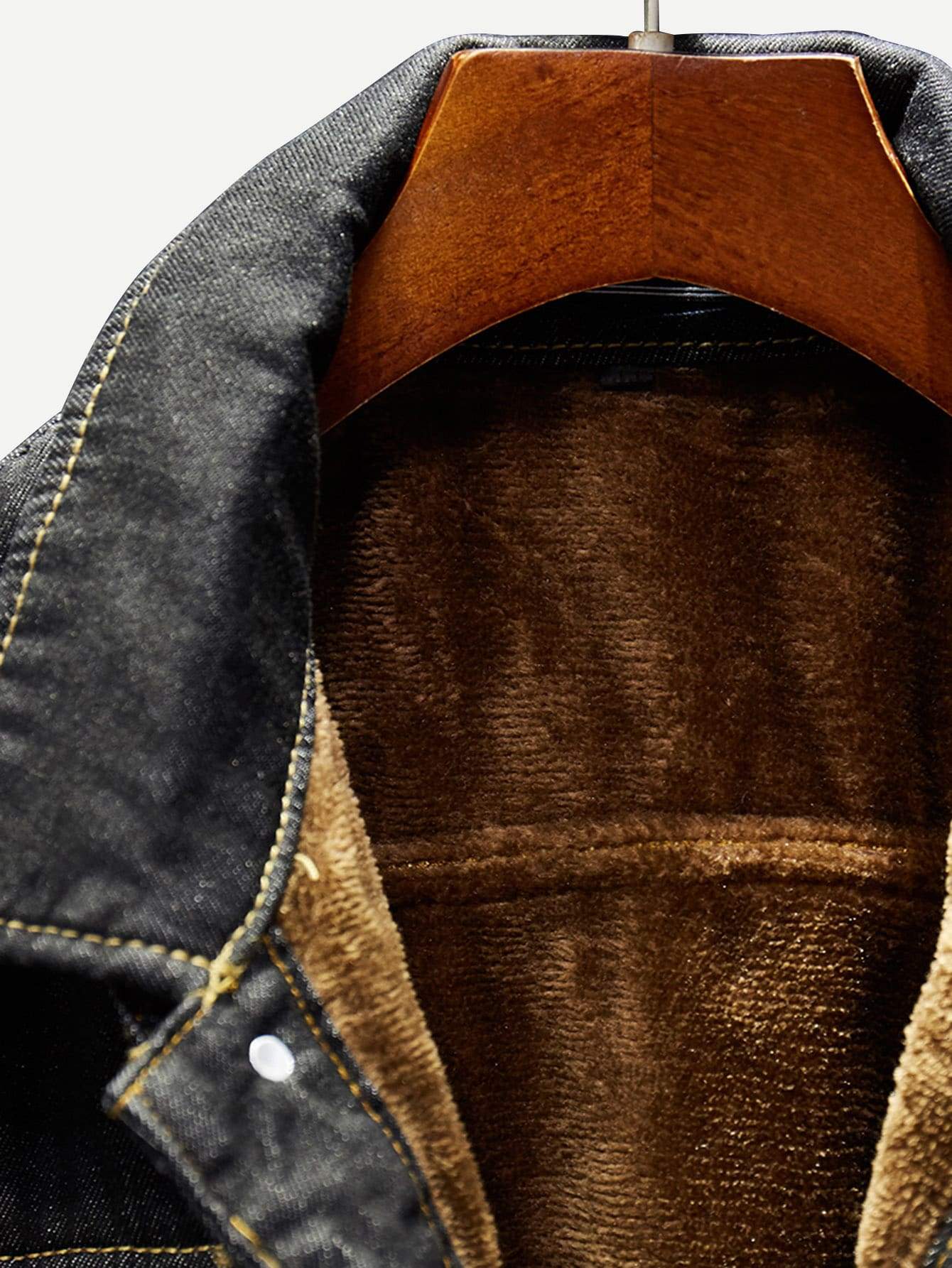 Black Single Breasted Fleece Lined Denim Jacket