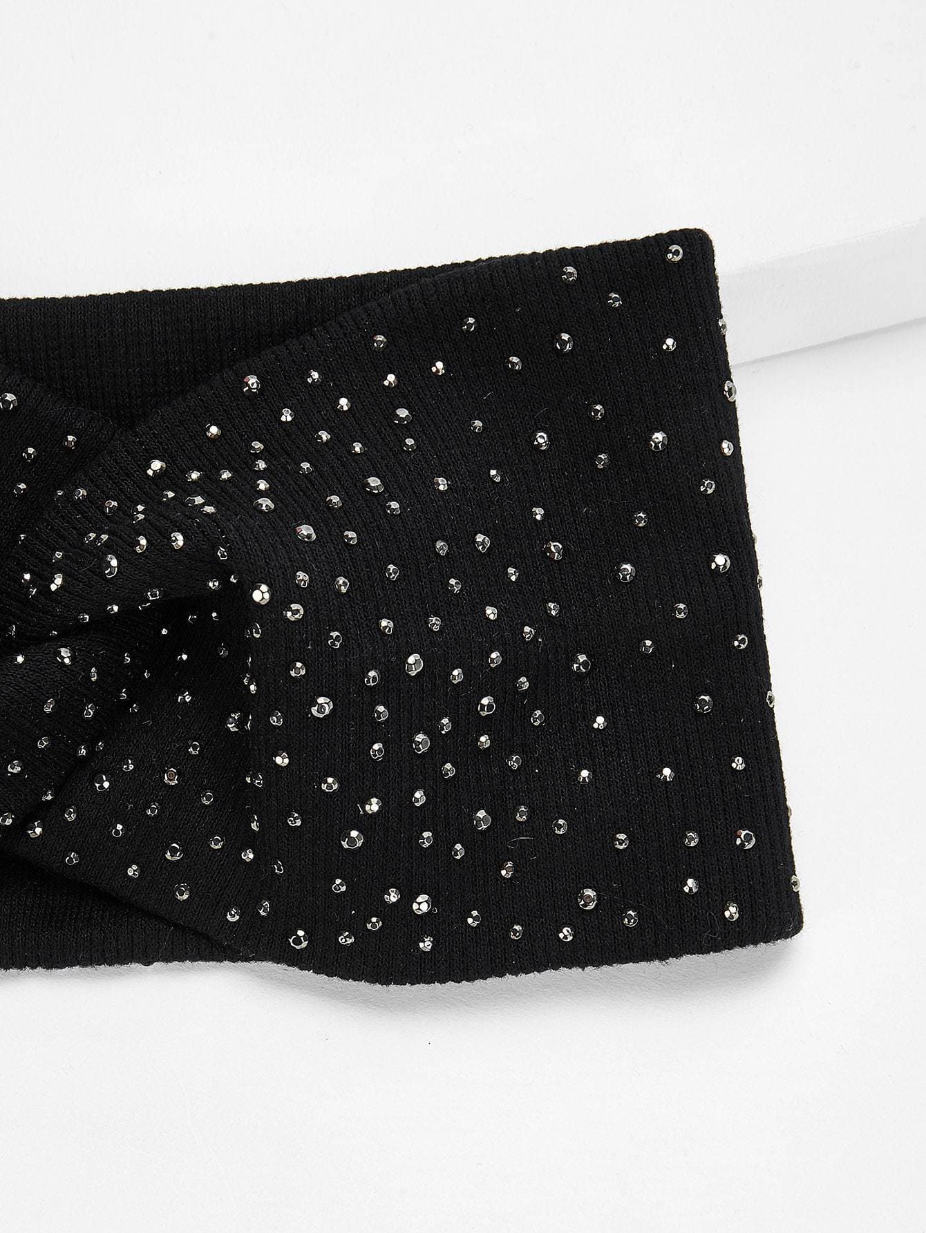 Black 100% Polyester Rhinestone Decorated Headband