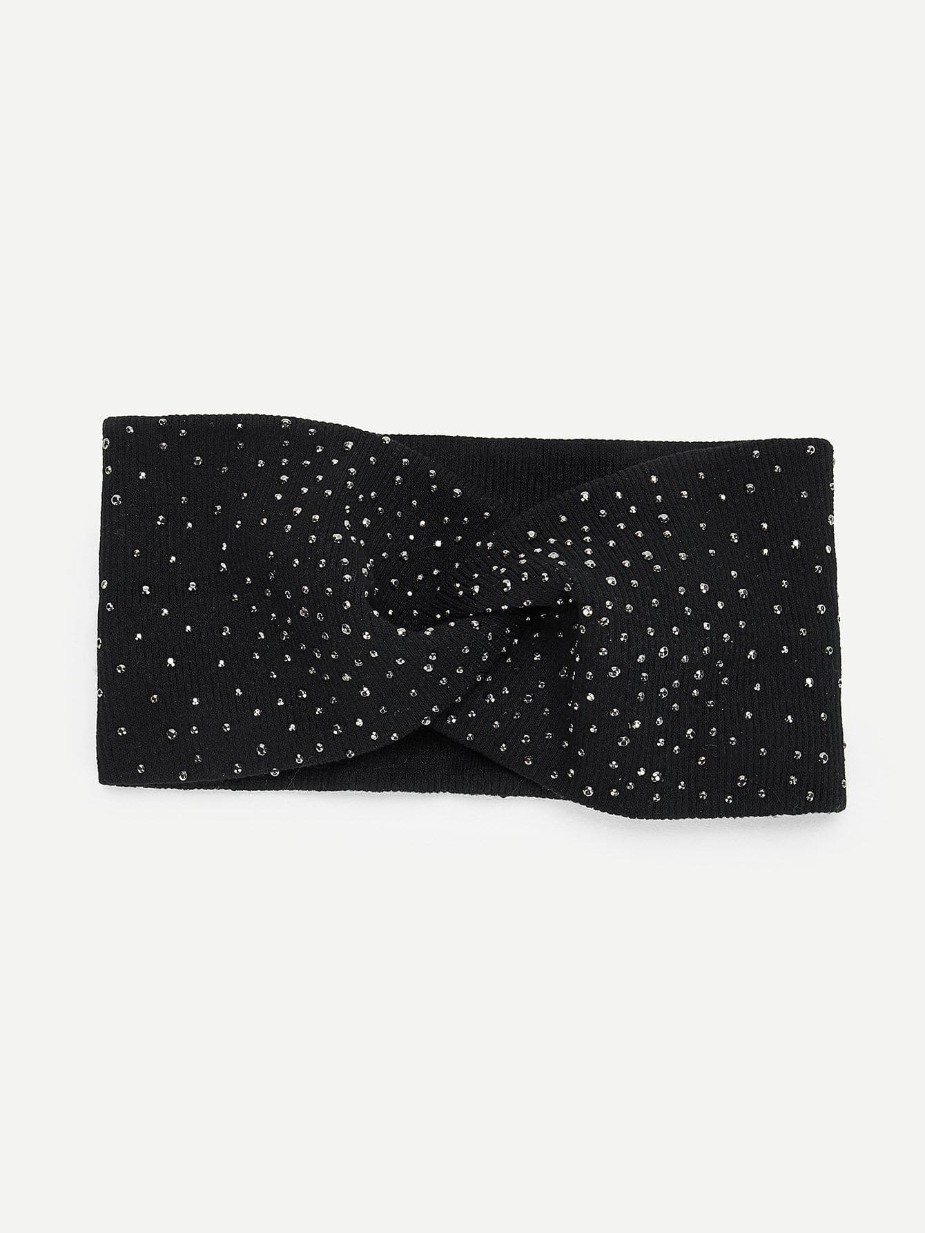 Black 100% Polyester Rhinestone Decorated Headband