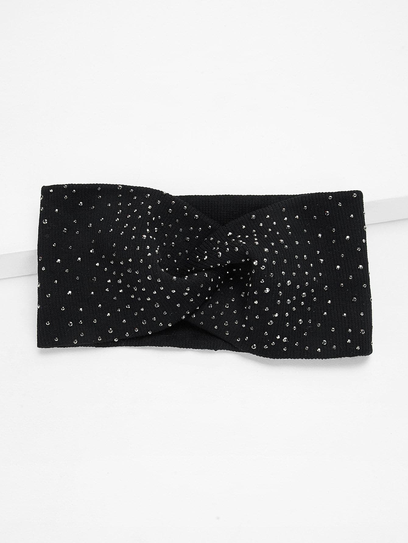 Black 100% Polyester Rhinestone Decorated Headband
