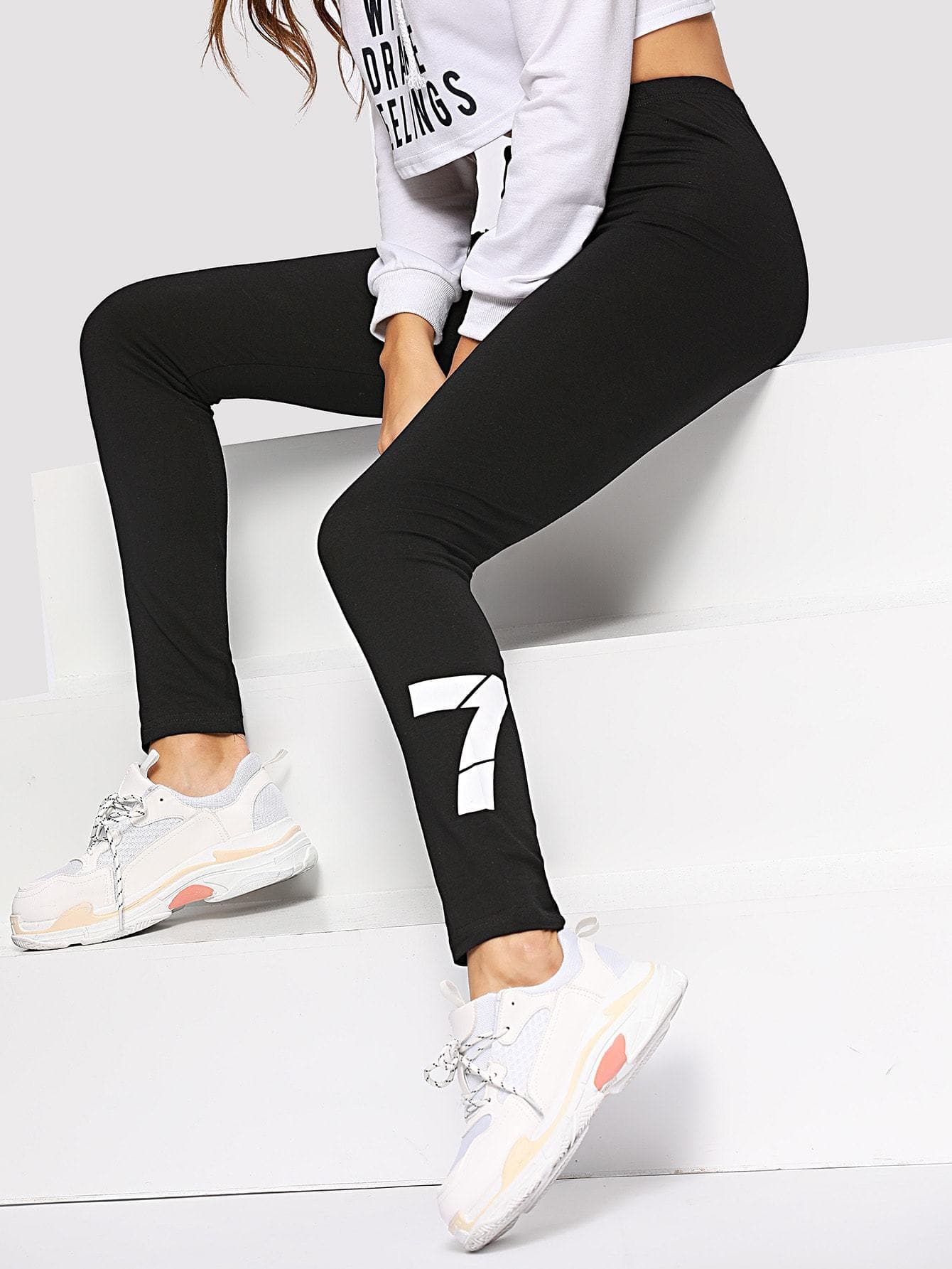 Black Letter Print Leggings