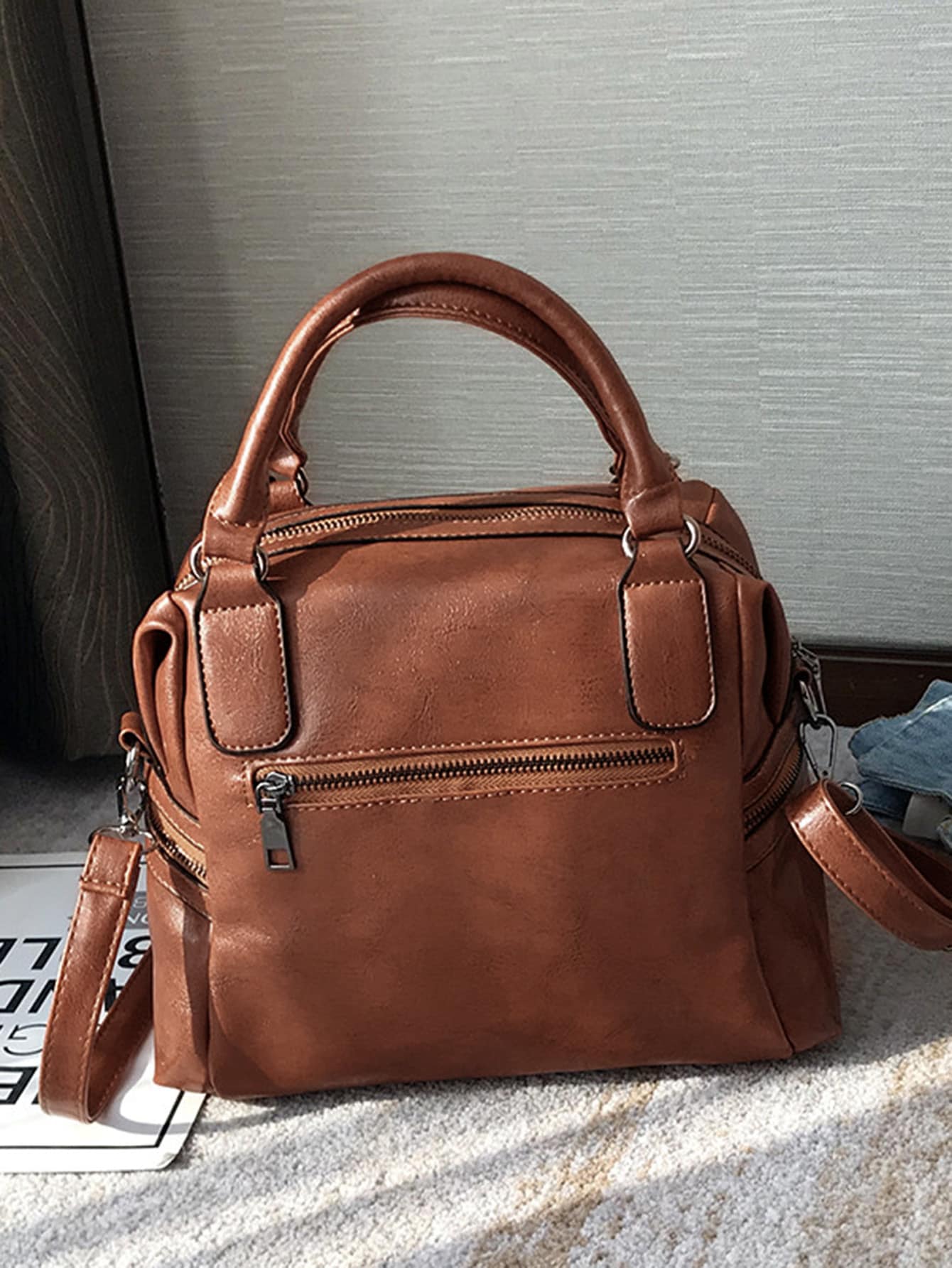 Convertible Studded Buckle Strap Shoulder Bag