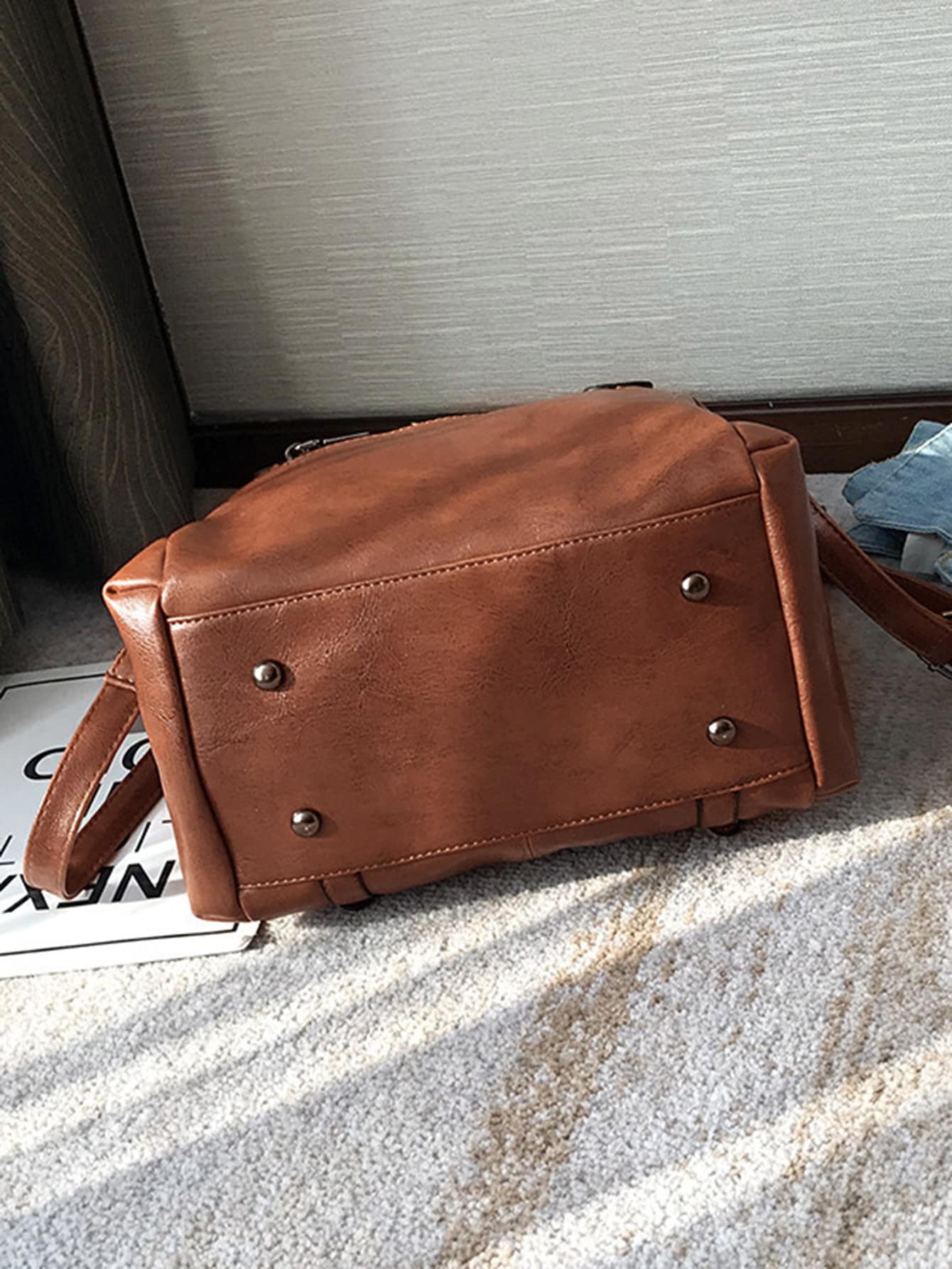 Convertible Studded Buckle Strap Shoulder Bag