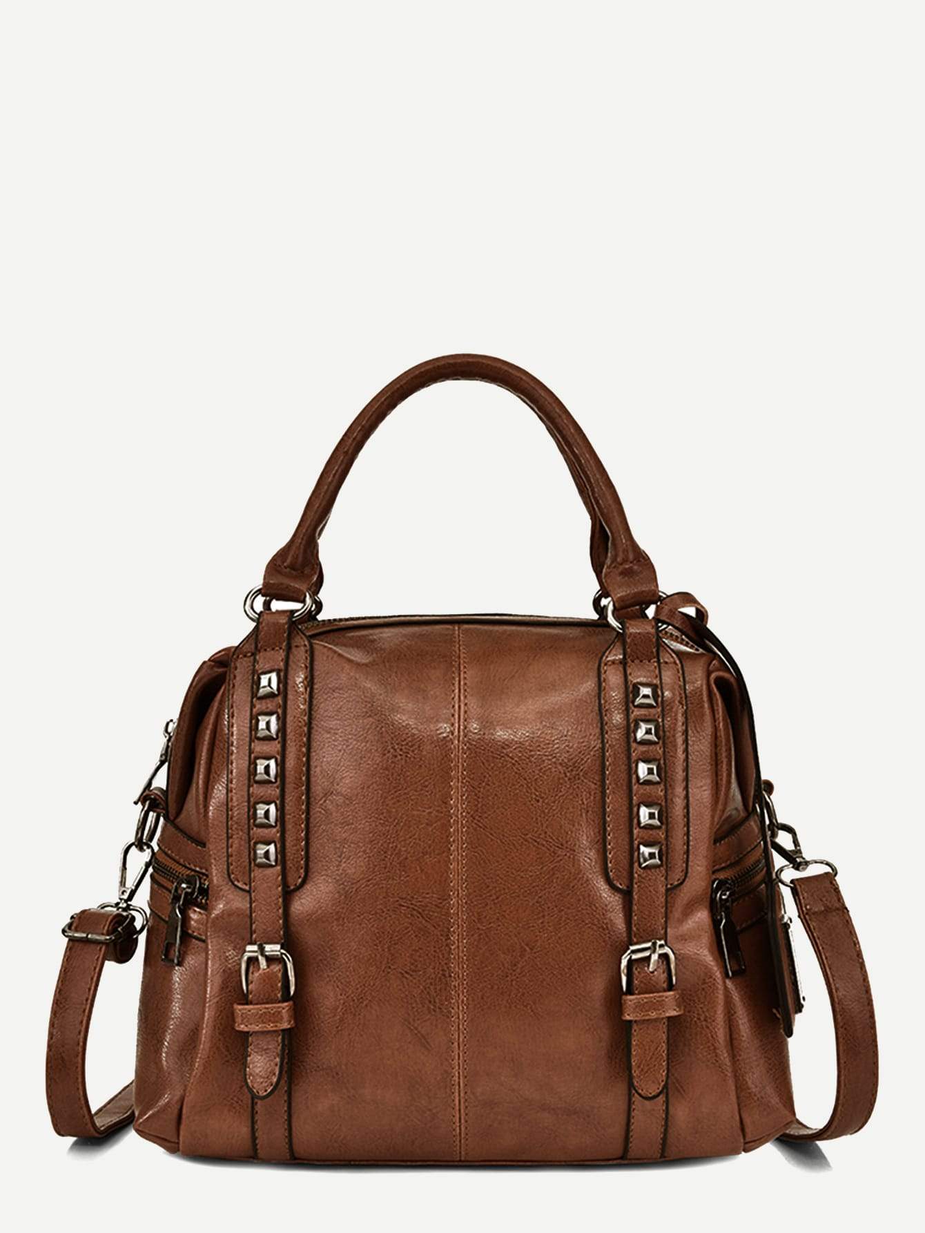 Convertible Studded Buckle Strap Shoulder Bag