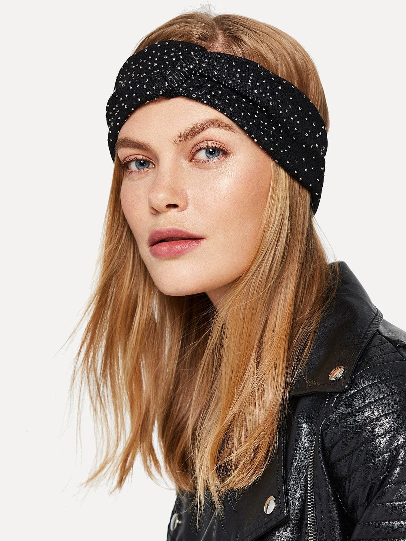 Black 100% Polyester Rhinestone Decorated Headband