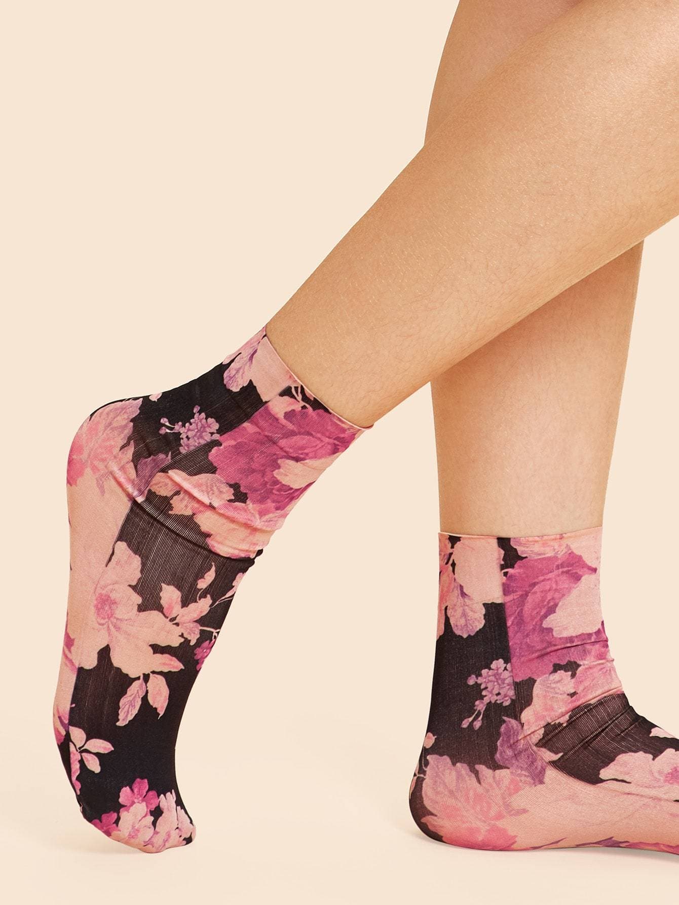 Multicolor Polyester Flower Pattern Socks