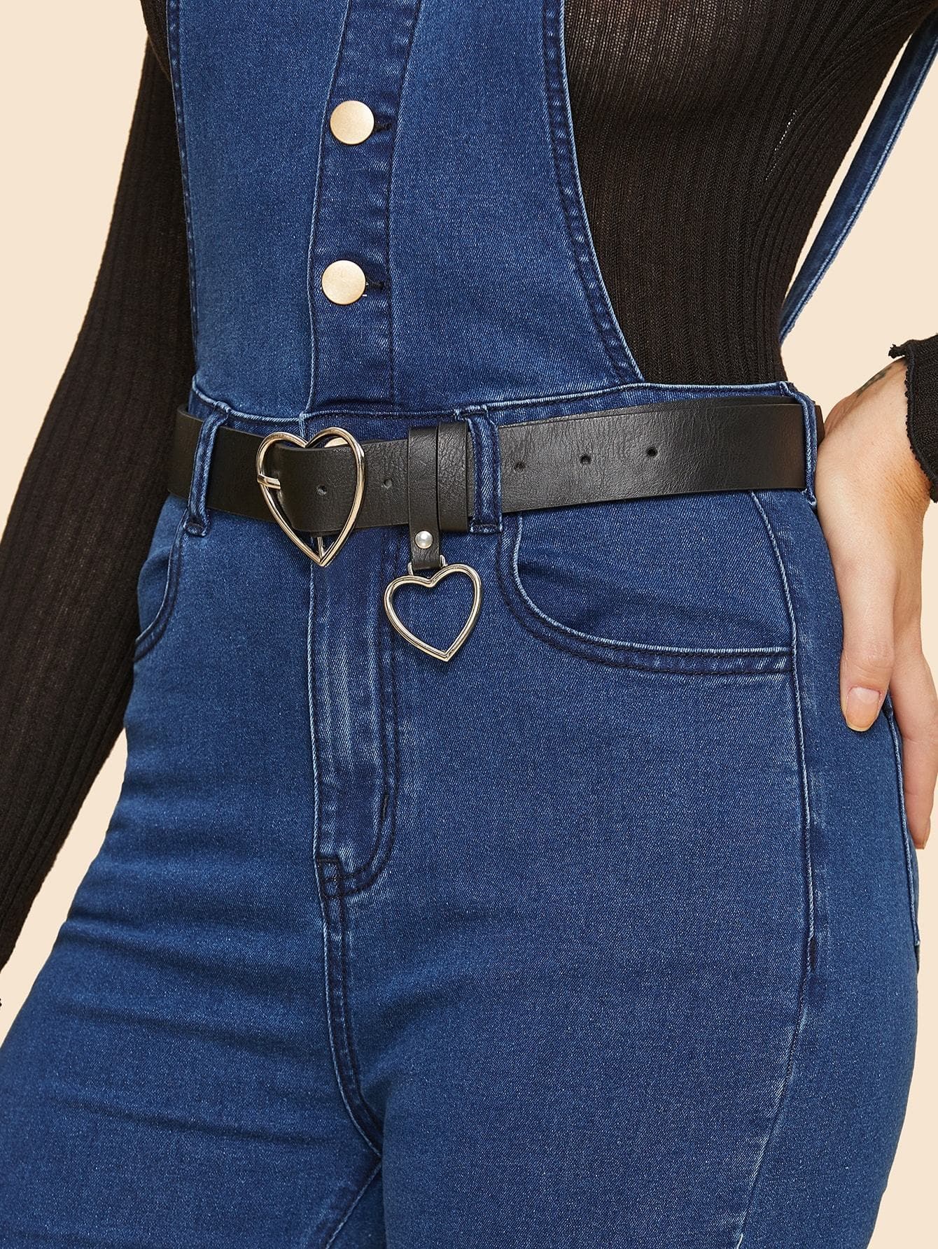 Heart Charm & Heart Shaped Buckle Black Belt