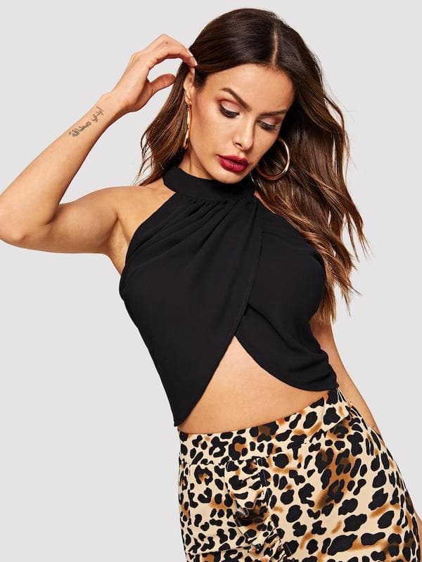 Backless Wrap Halter Crop Top