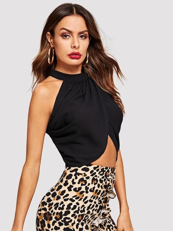 Backless Wrap Halter Crop Top