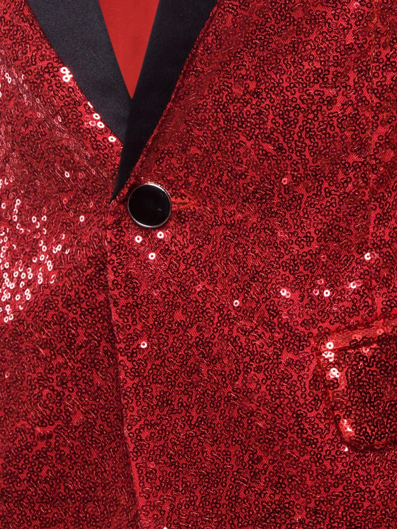Regular Fit Notched Collar Contrast Placket Single Button Sequin Blazer