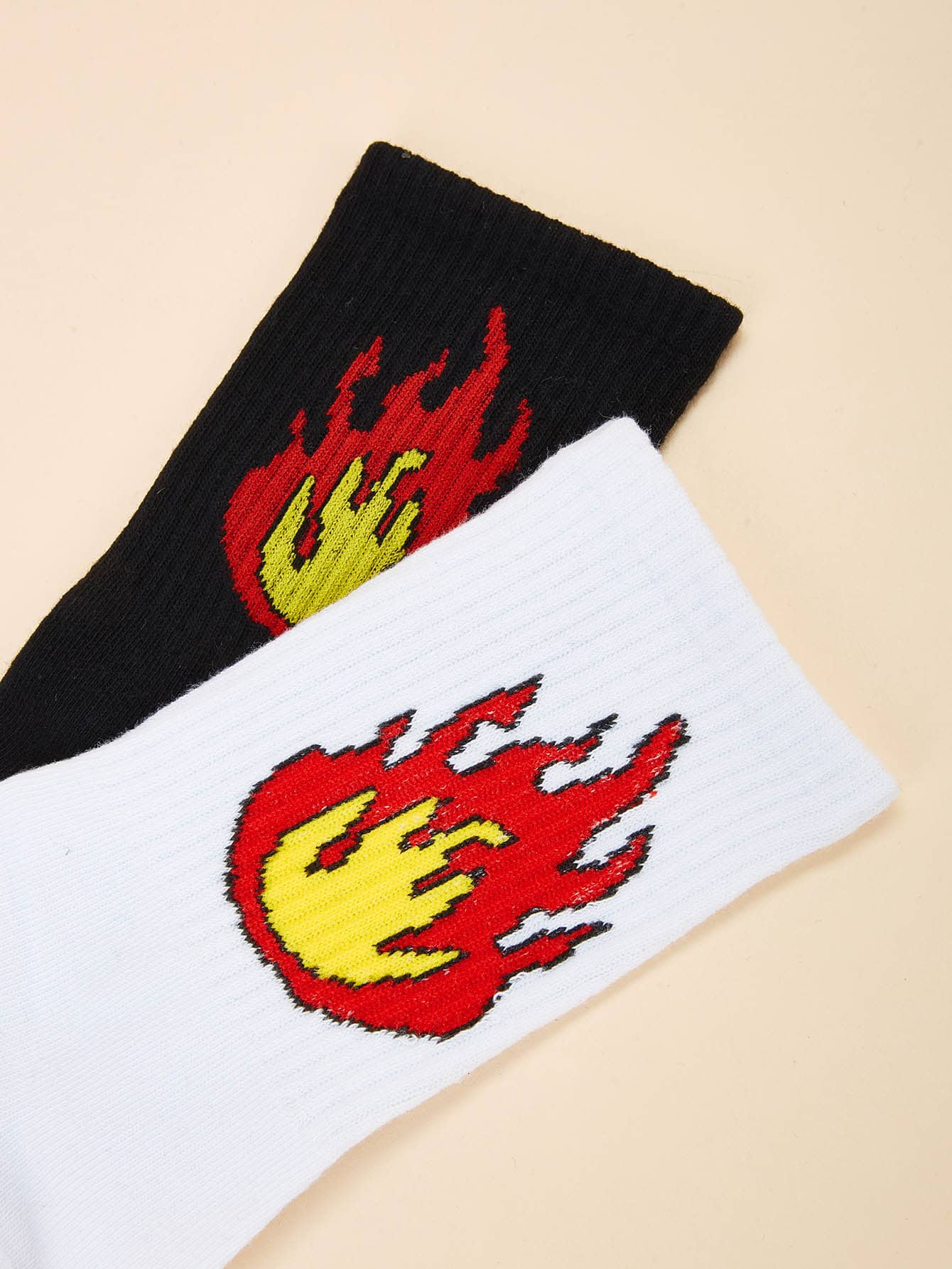 Black and White Cotton Flame Pattern Ankle Socks 2pairs