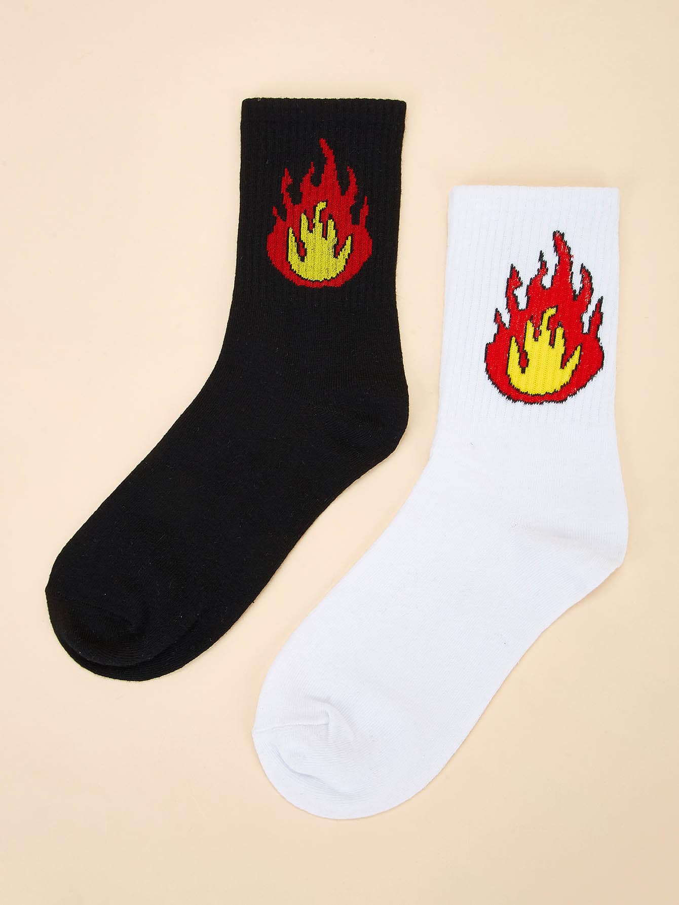 Black and White Cotton Flame Pattern Ankle Socks 2pairs
