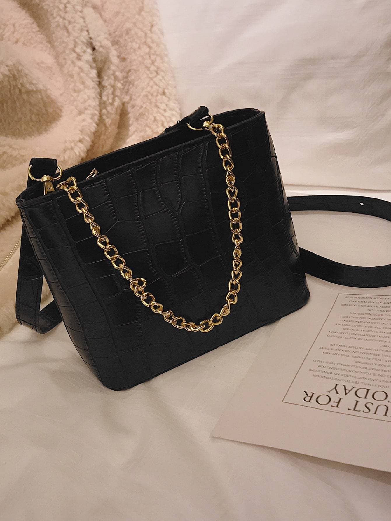 Croc Embossed Chain Tote Bag