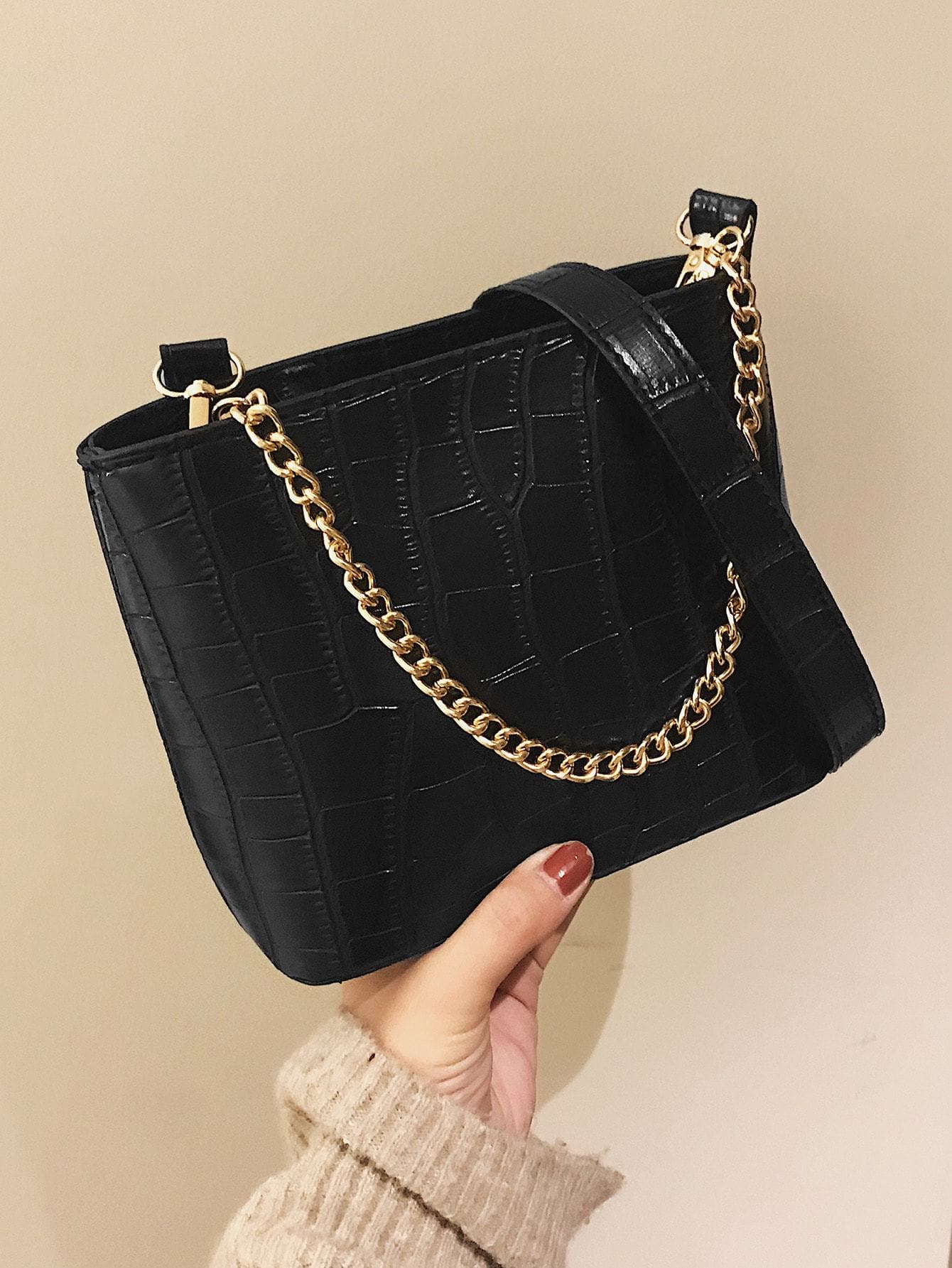 Croc Embossed Chain Tote Bag