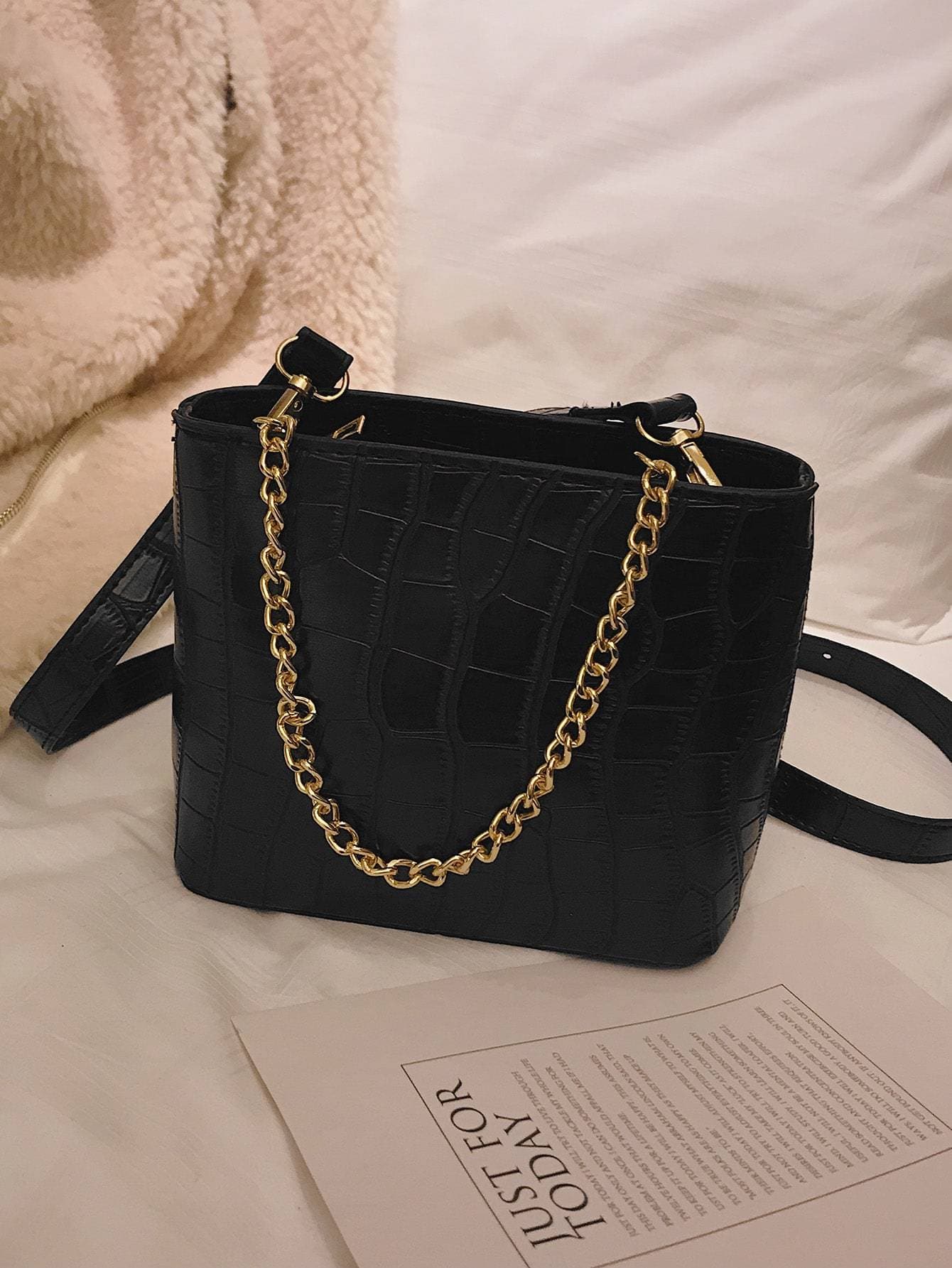 Croc Embossed Chain Tote Bag