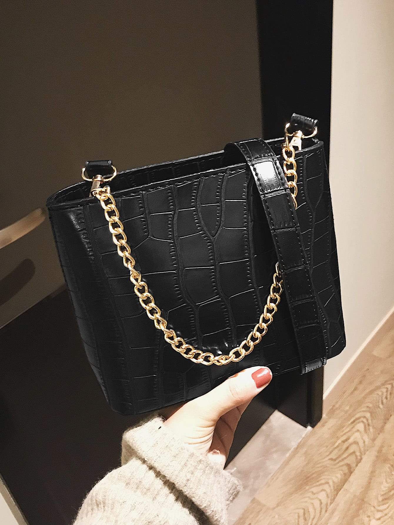 Croc Embossed Chain Tote Bag