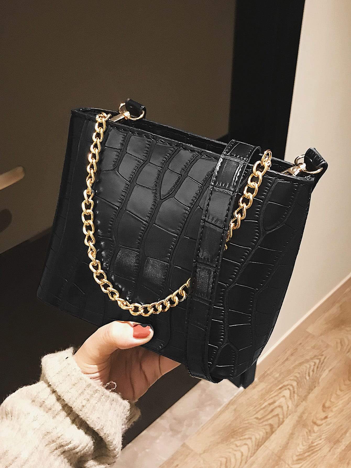 Croc Embossed Chain Tote Bag