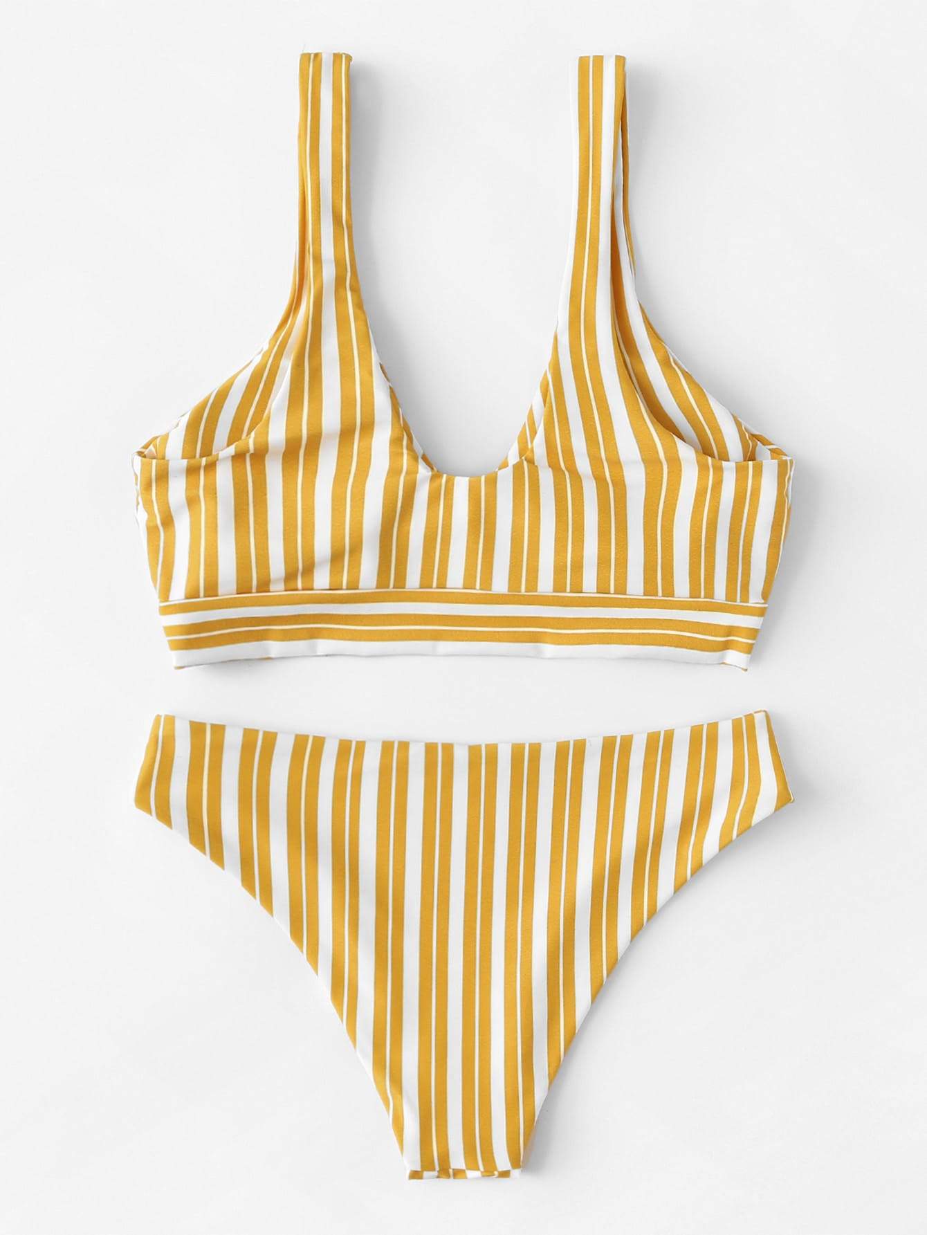 Plunge Neck Low Rise Random Striped Knot Front Bikini Swimwear