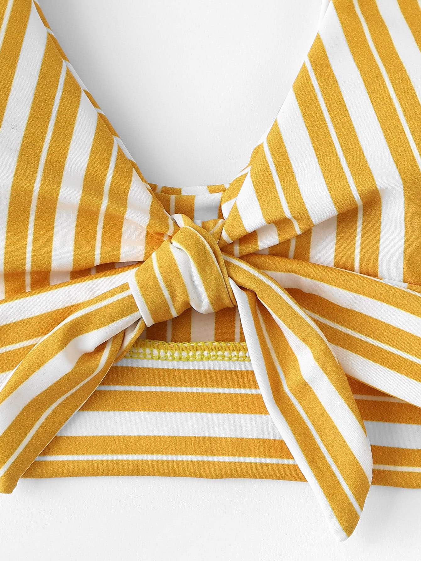 Plunge Neck Low Rise Random Striped Knot Front Bikini Swimwear