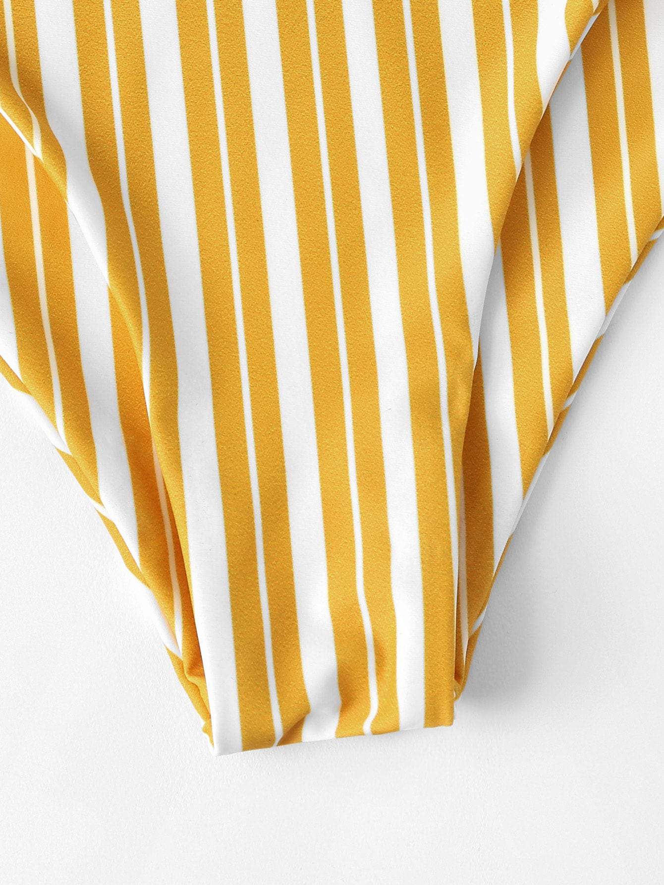 Plunge Neck Low Rise Random Striped Knot Front Bikini Swimwear