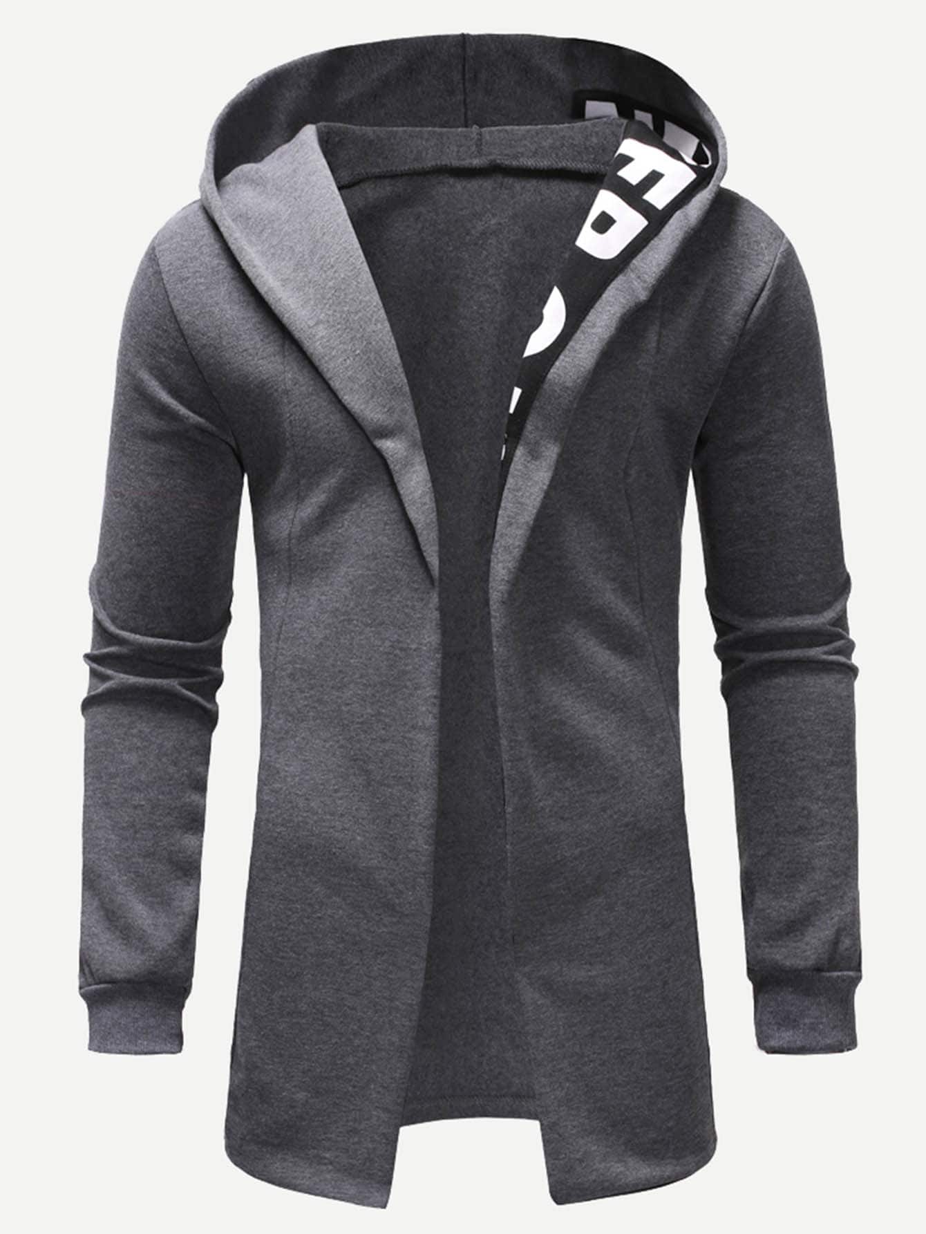 Grey Long Sleeve Letter Print Open Front Hoodie