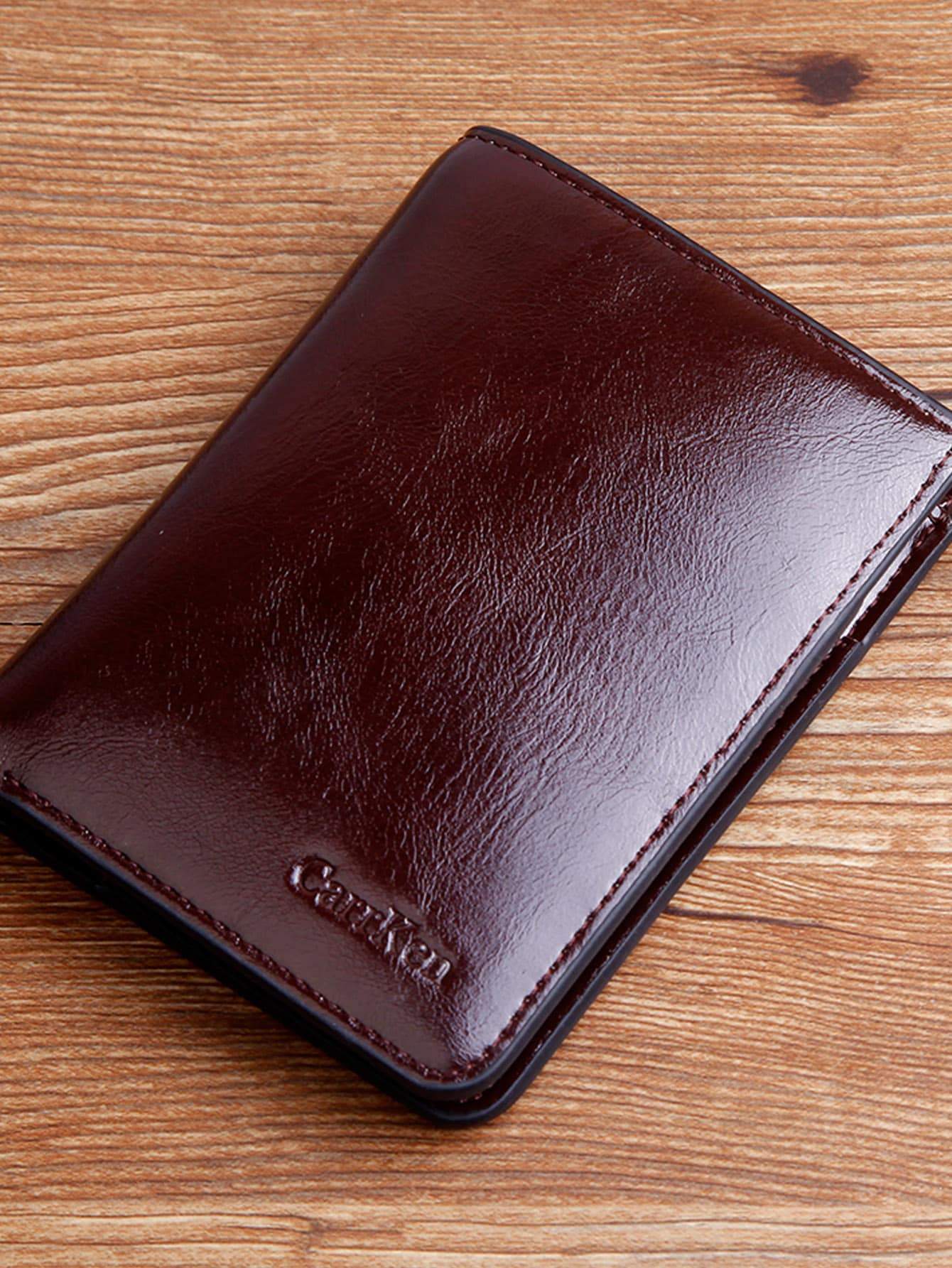 PU Leather Brown Minimalist Fold Over Wallet