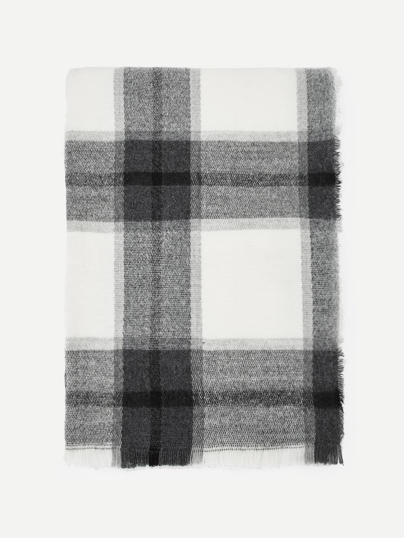 Frayed Trim Plaid Multicolor Scarf