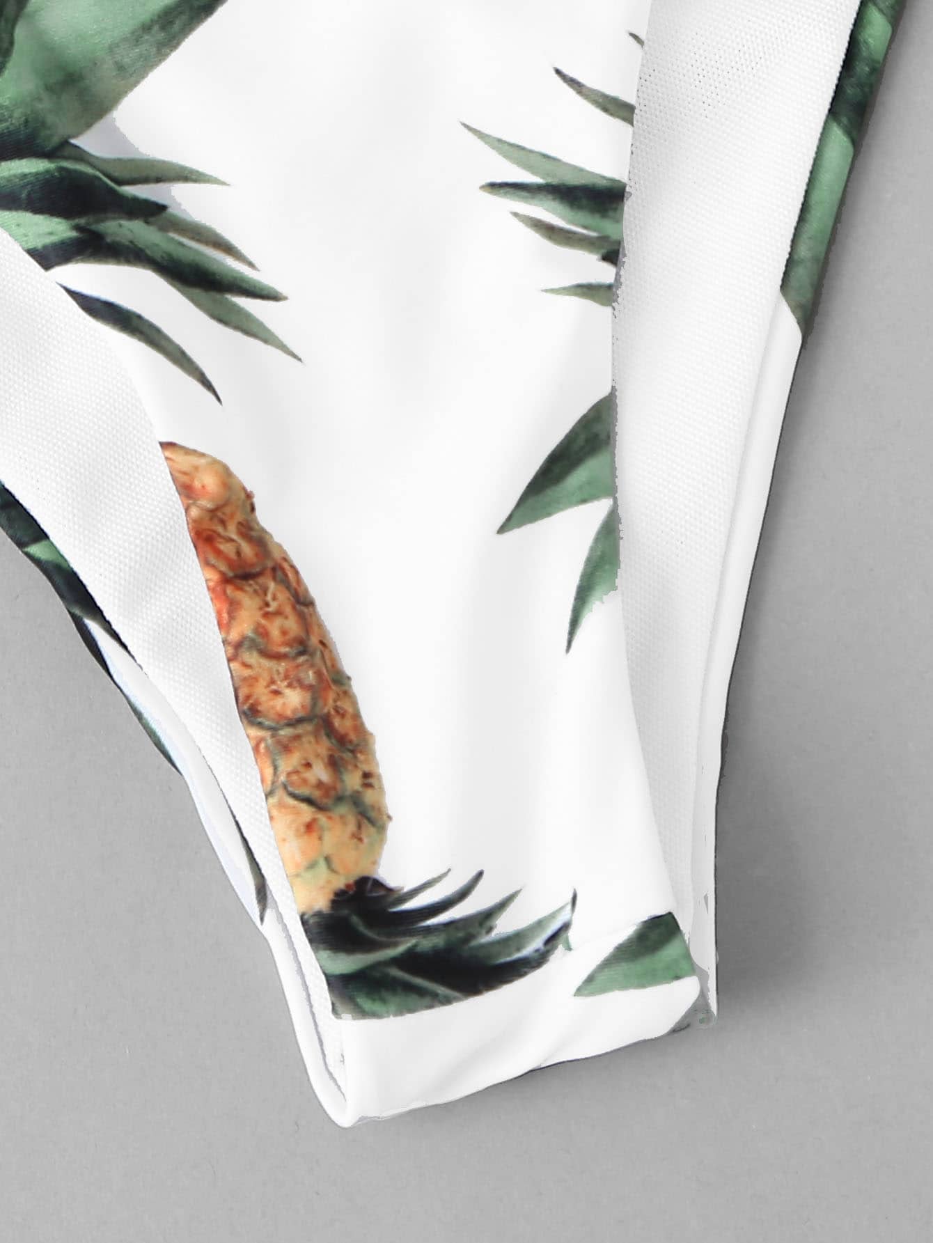 White Pineapple Print Bandeau With High Leg Bikini