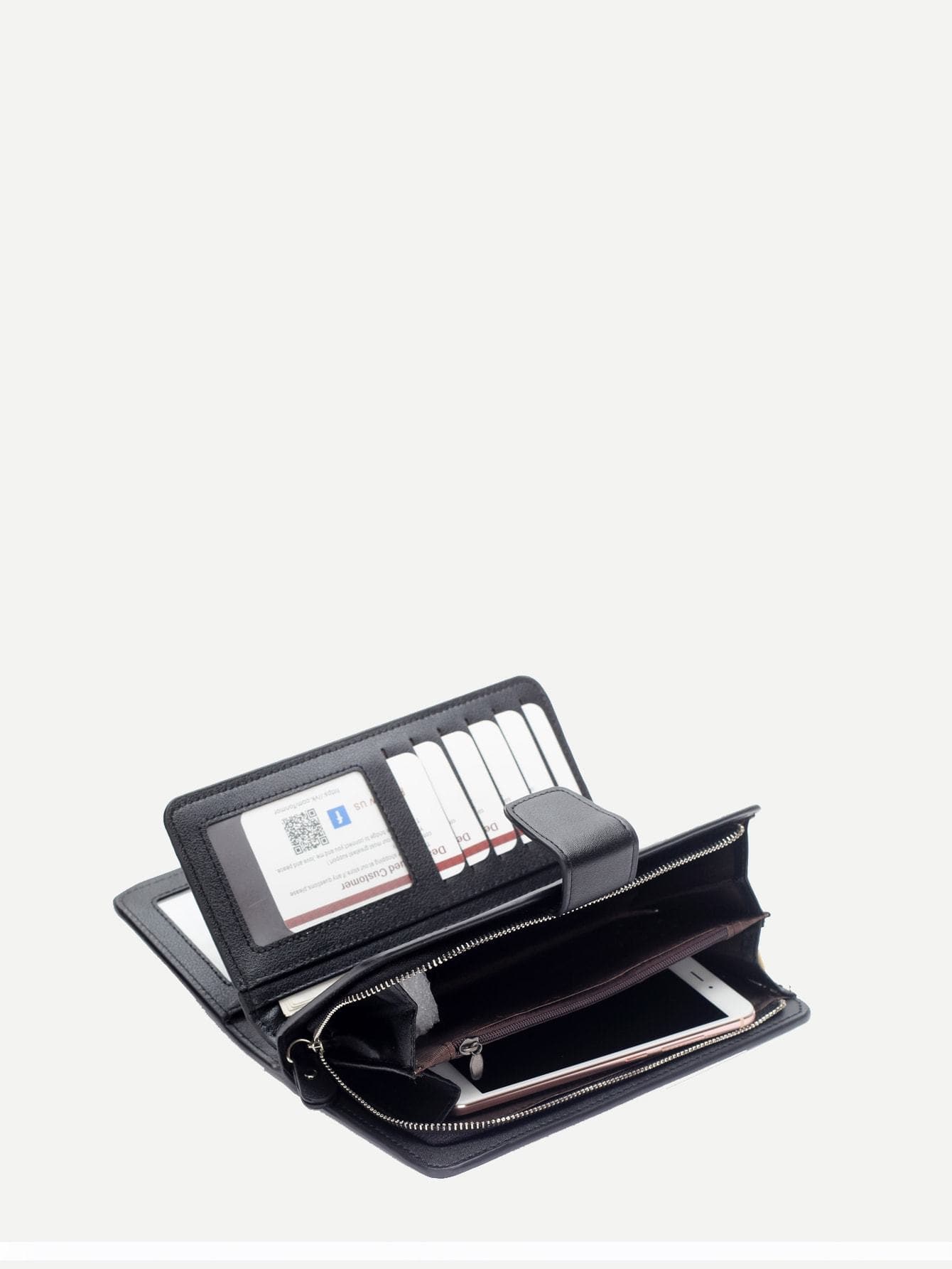 Black Fold Over PU Wallet With Wristlet