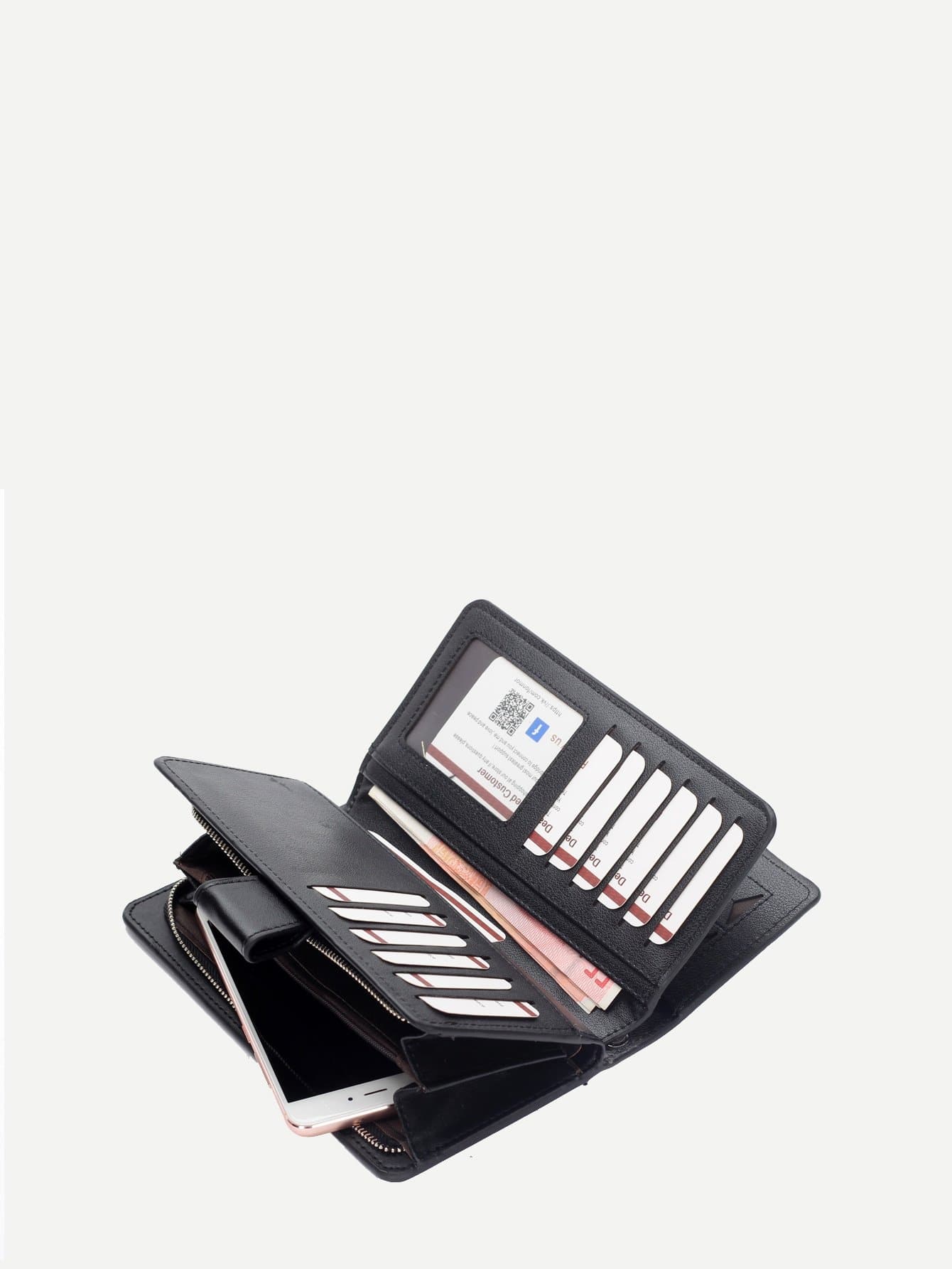 Black Fold Over PU Wallet With Wristlet