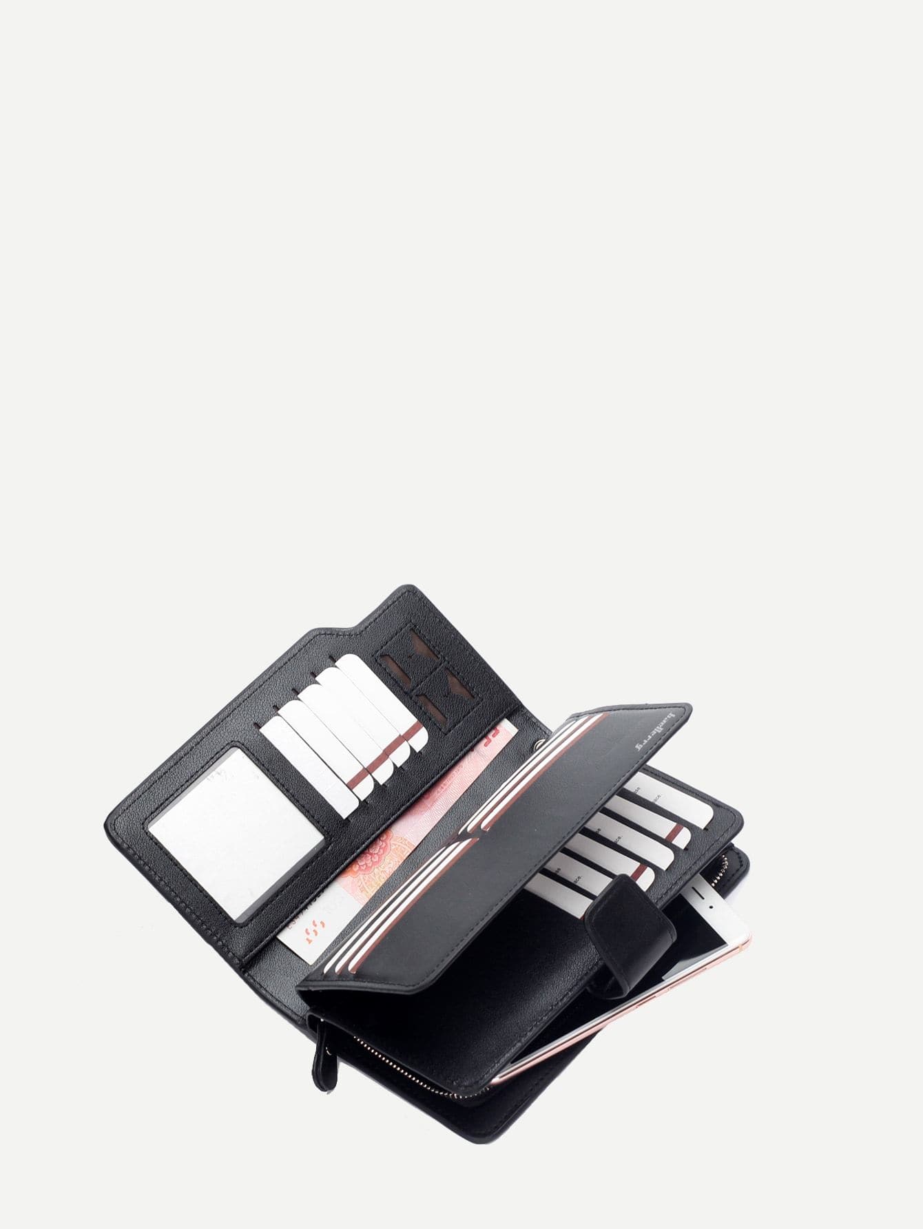 Black Fold Over PU Wallet With Wristlet