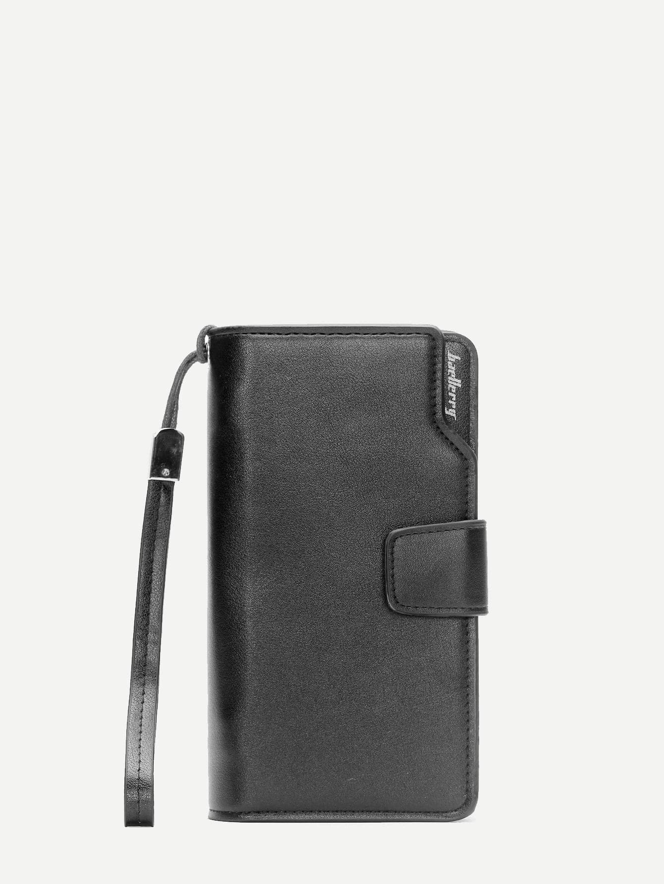 Black Fold Over PU Wallet With Wristlet