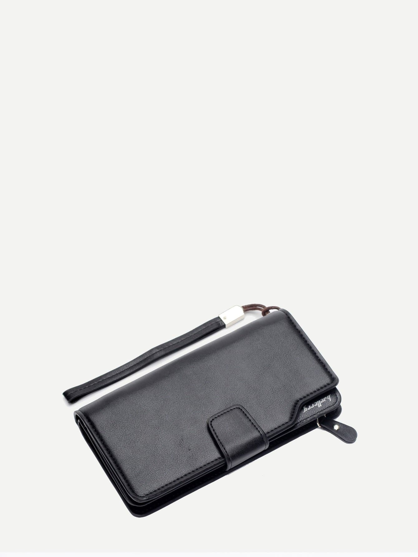 Black Fold Over PU Wallet With Wristlet