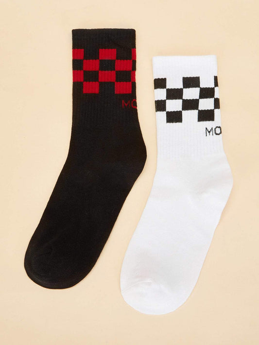 Black and White Plaid Pattern Socks 2pairs