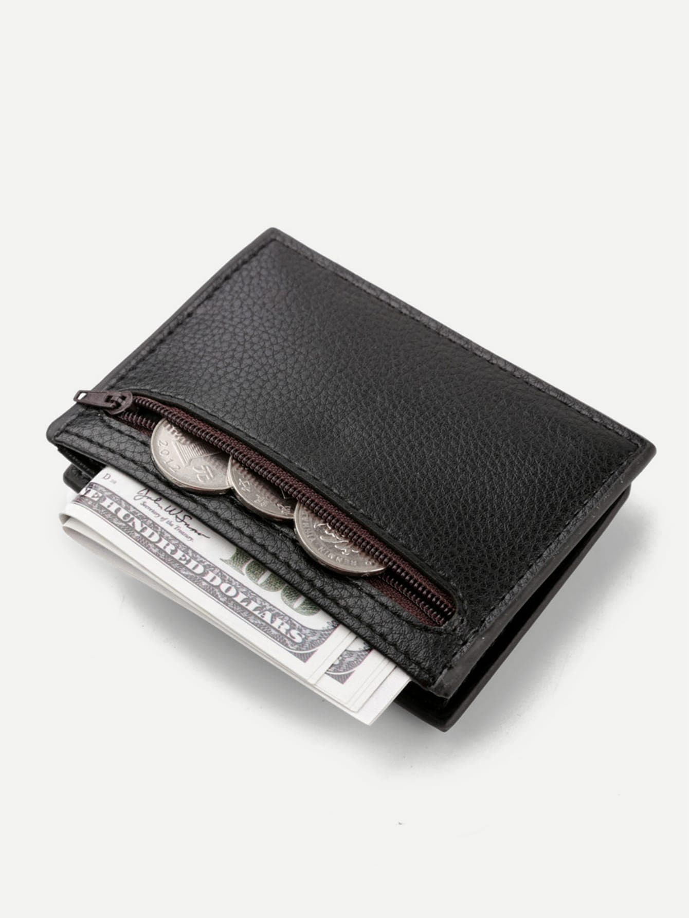 Black PU Leather Embellished Buckle Magnetic Button Wallet