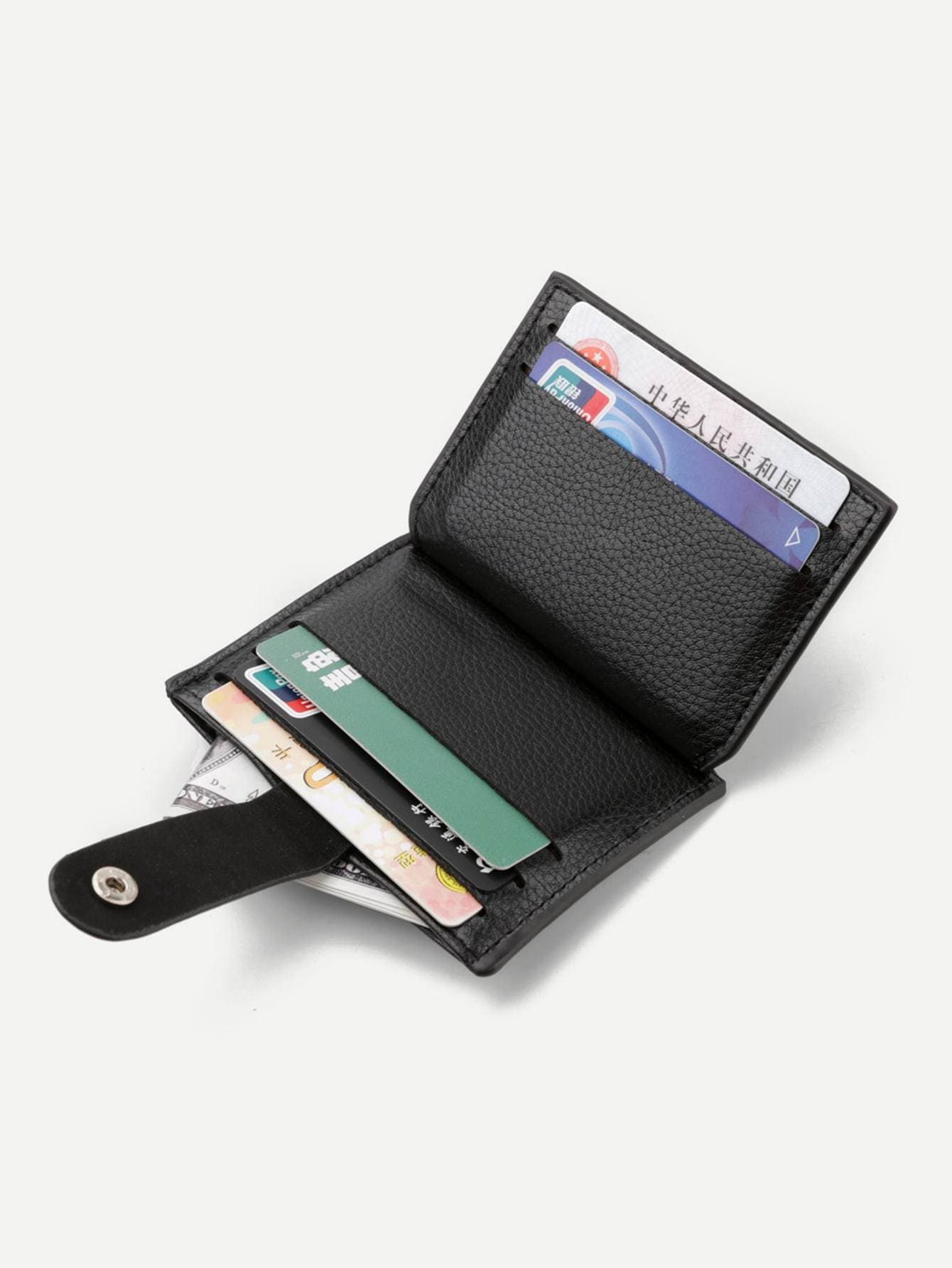 Black PU Leather Embellished Buckle Magnetic Button Wallet