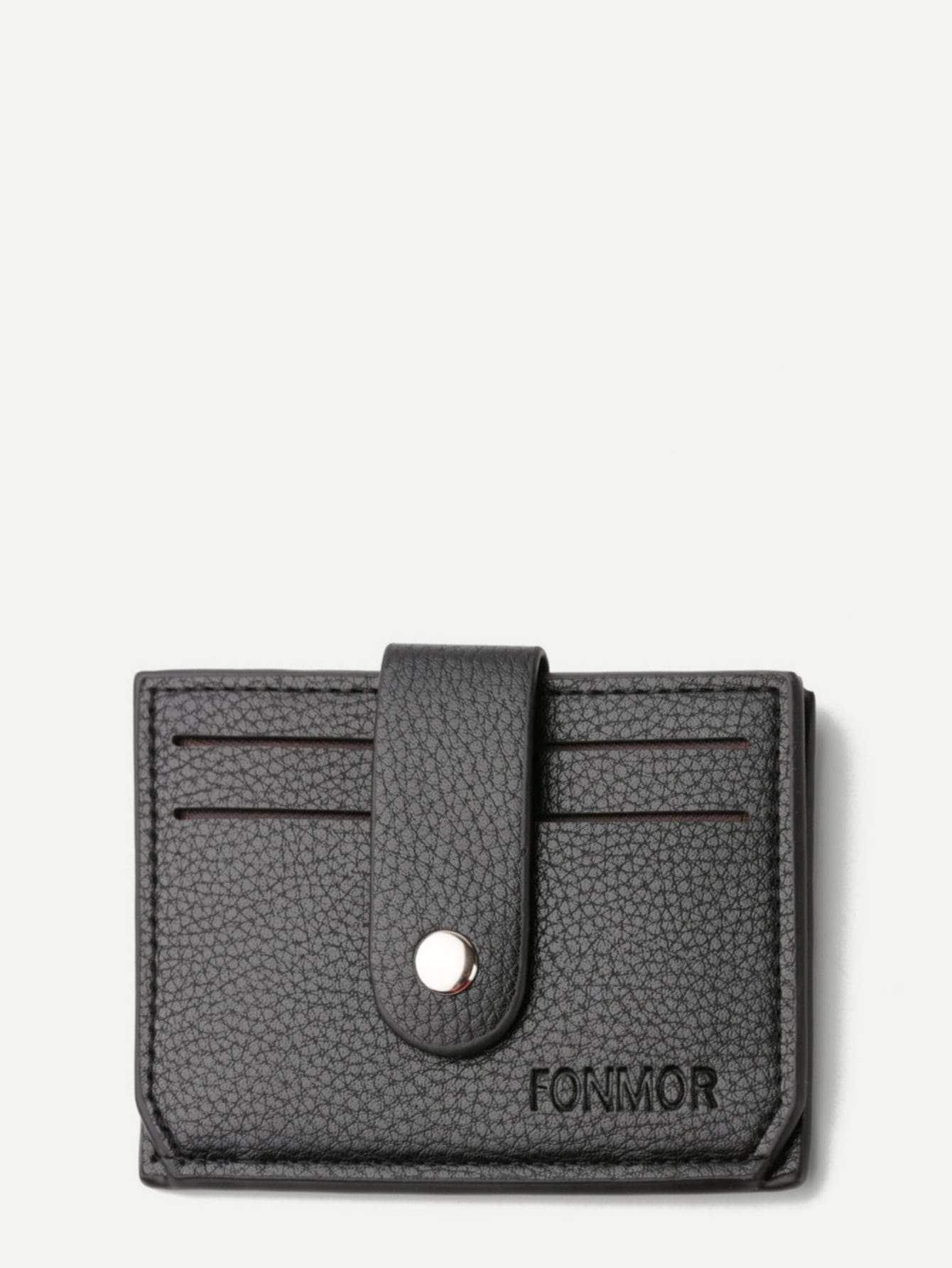 Black PU Leather Embellished Buckle Magnetic Button Wallet
