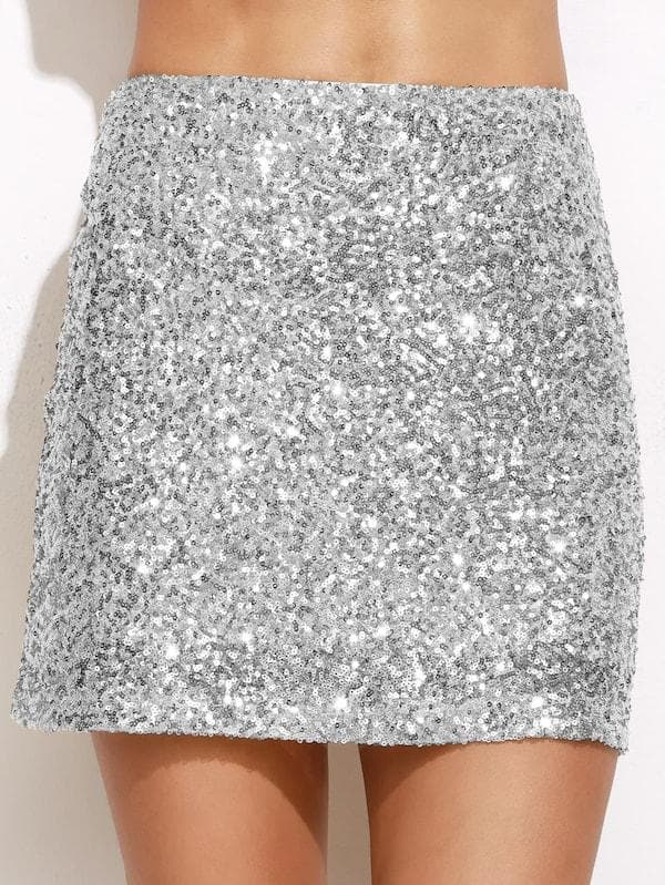 High Waist Metallic Sequin Skirt