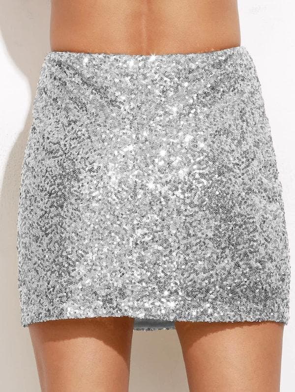 High Waist Metallic Sequin Skirt