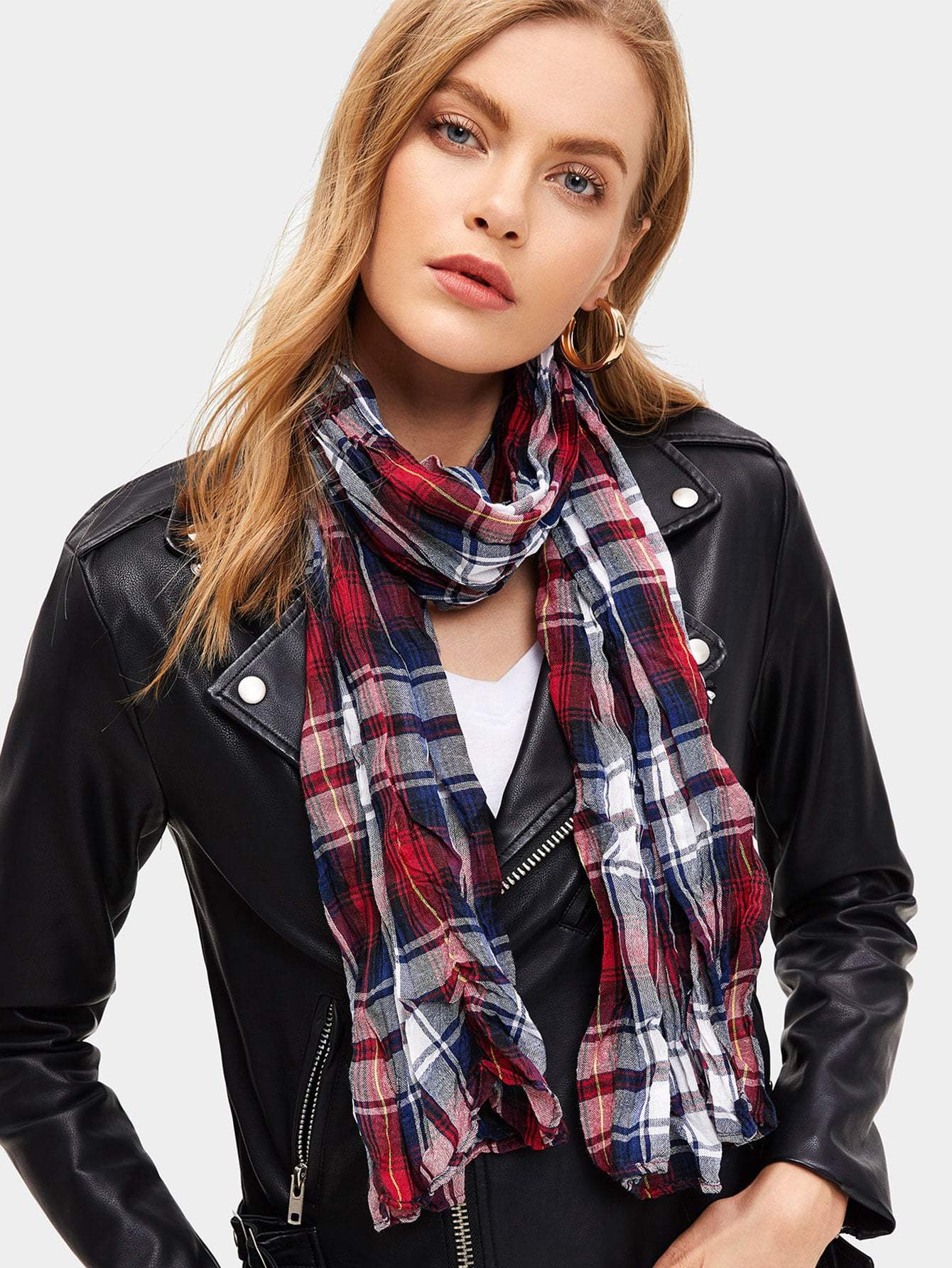 Polyester Plaid Print Scarf