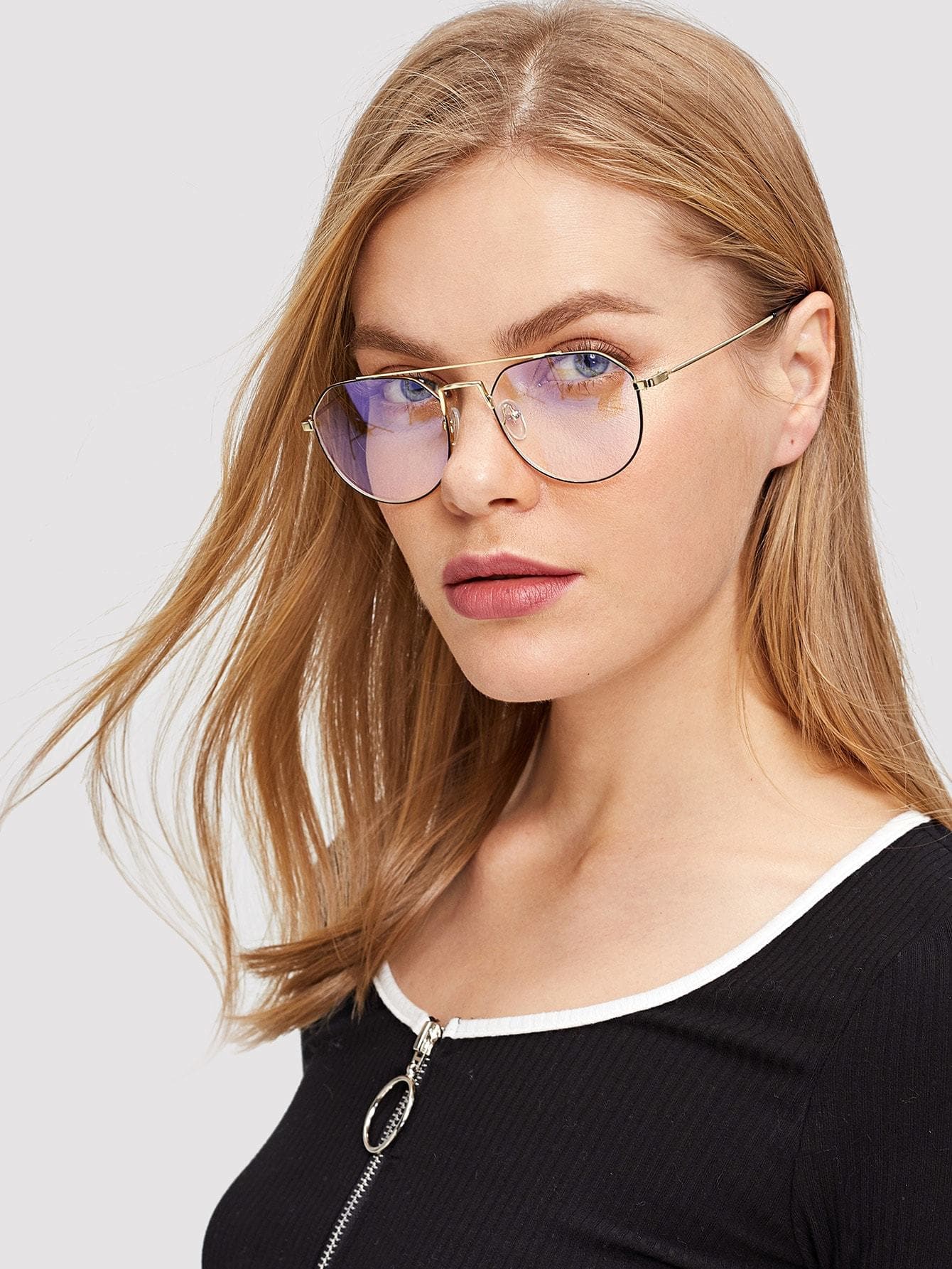 Gold Top Bar Metal Frame Glasses