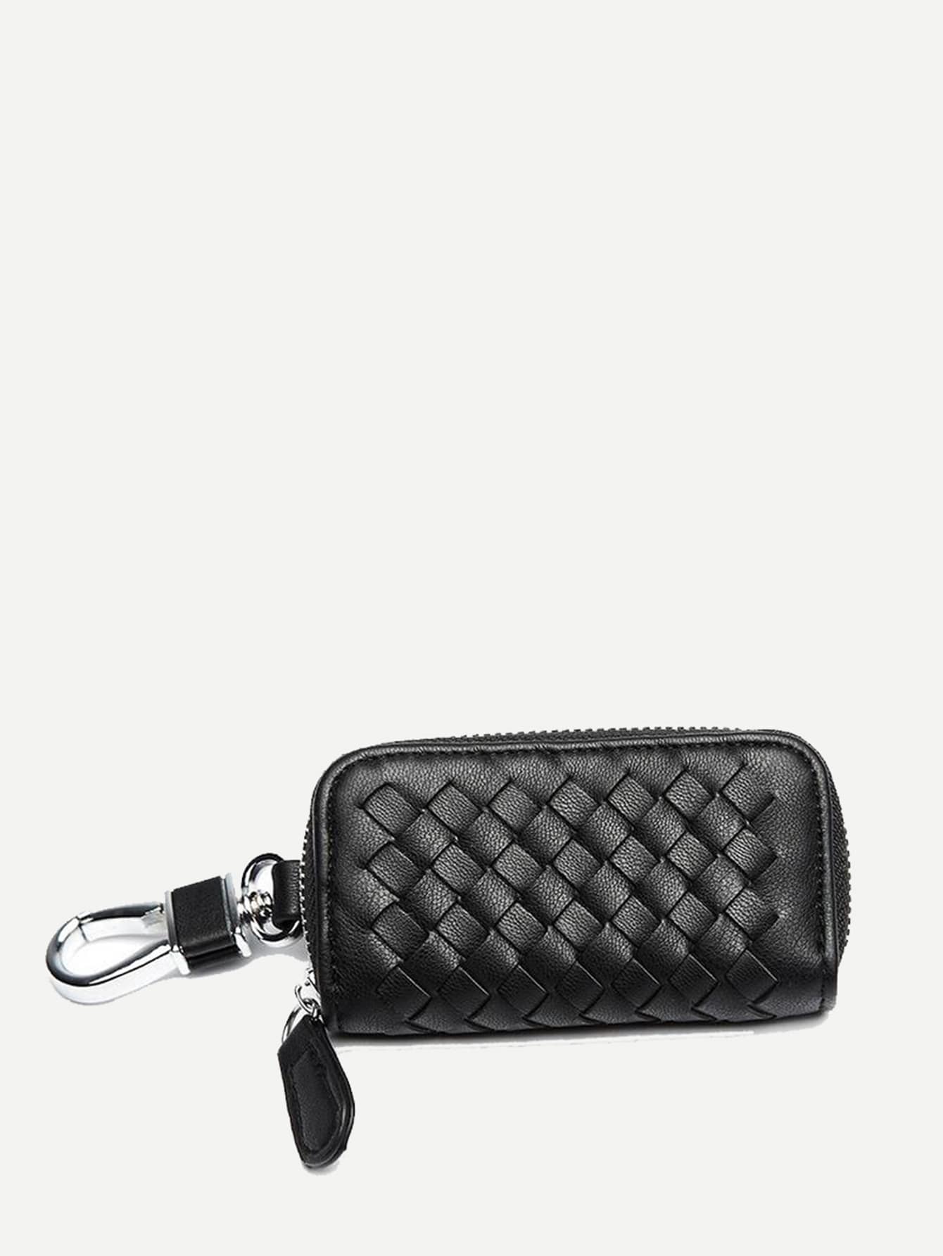 PU Leather Black Solid Braided Key Bag