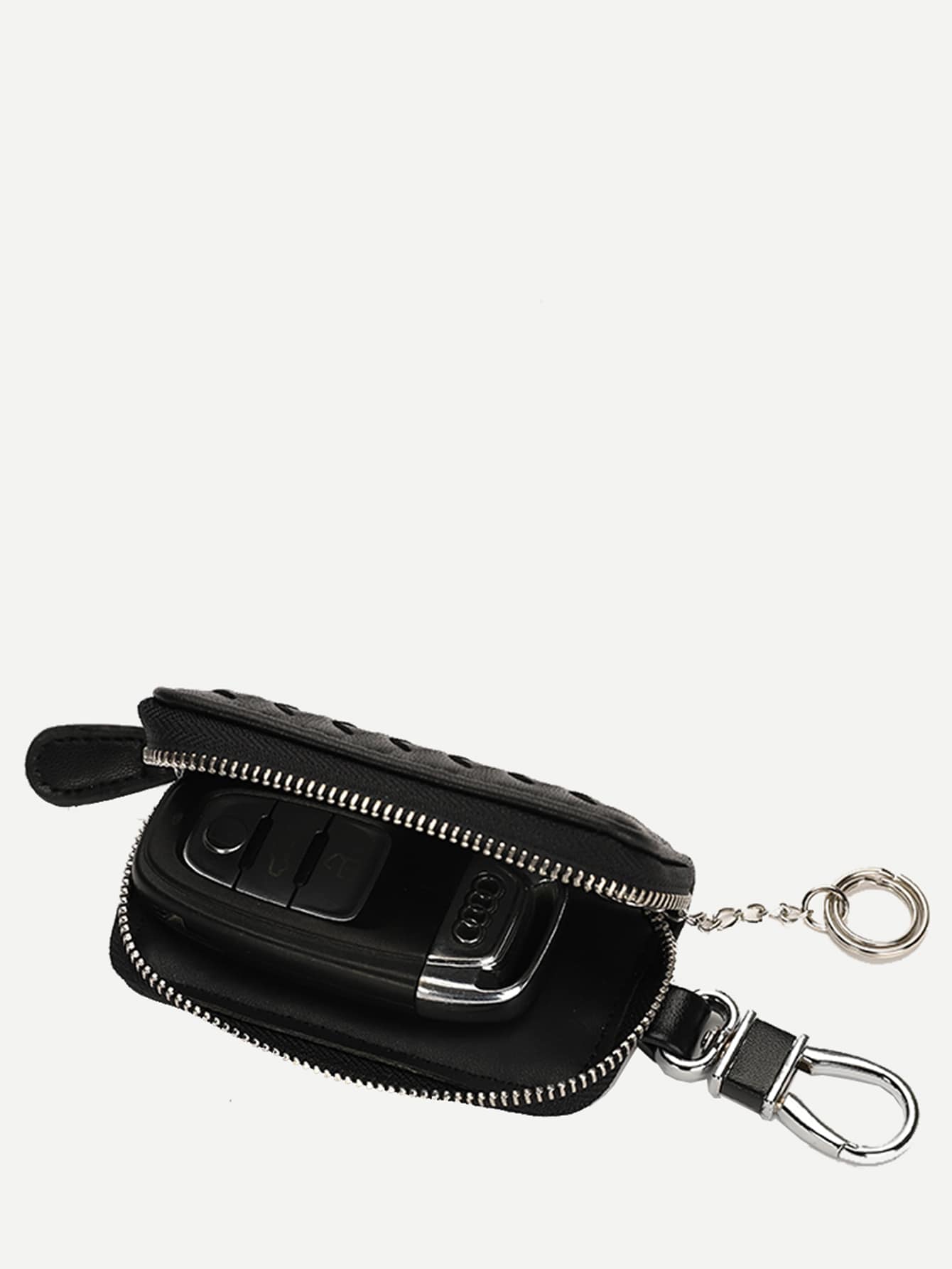 PU Leather Black Solid Braided Key Bag