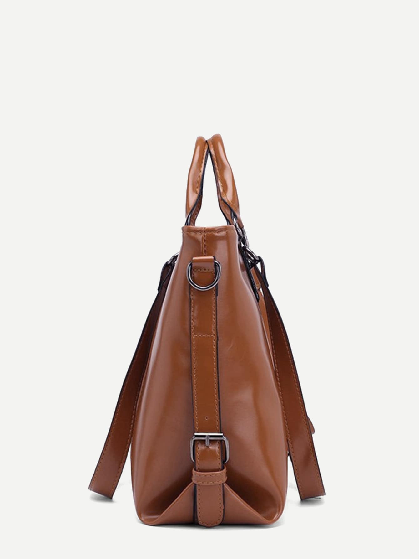 Brown Solid Tote Bag With Adjustable Strap