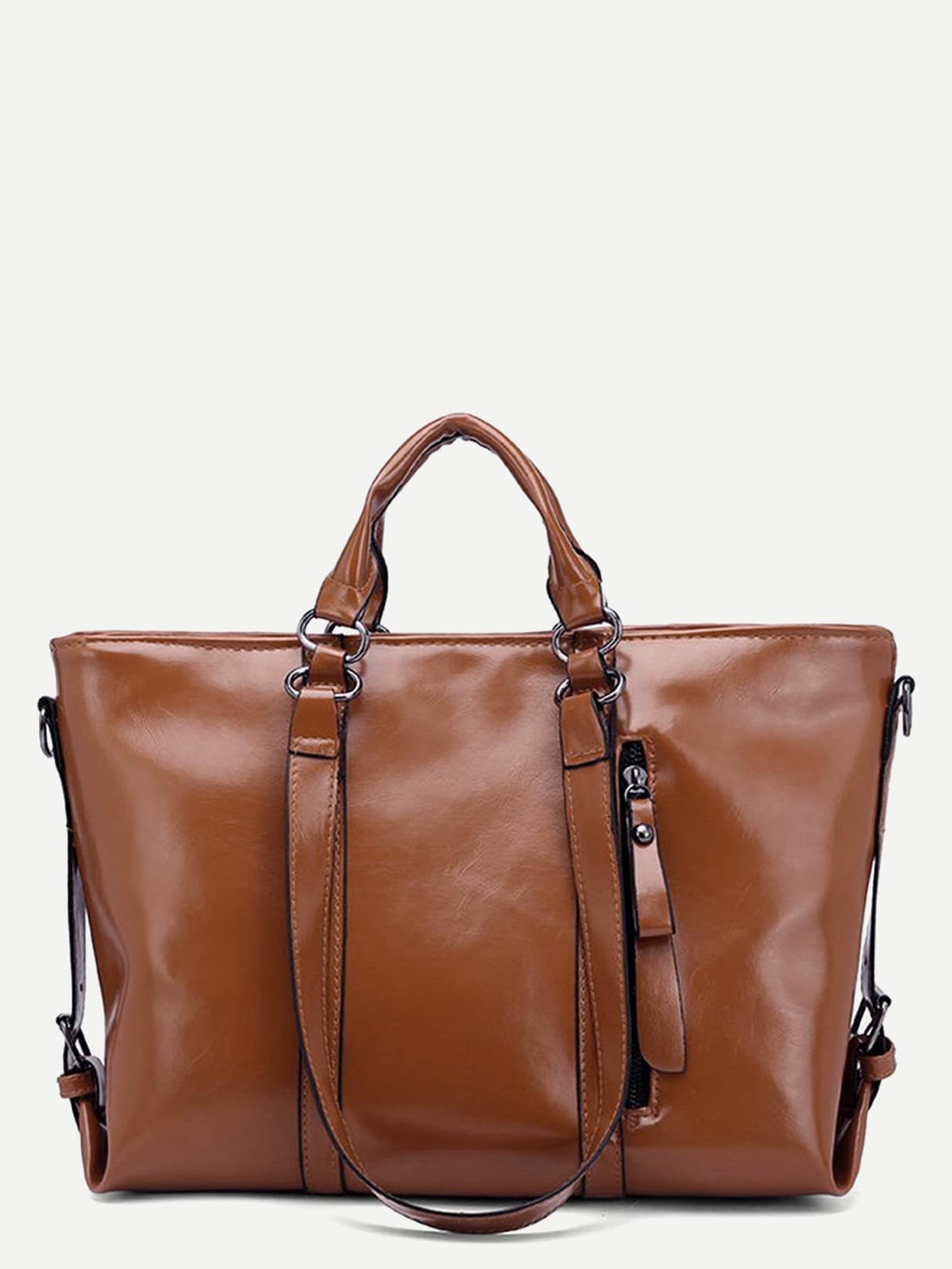 Brown Solid Tote Bag With Adjustable Strap