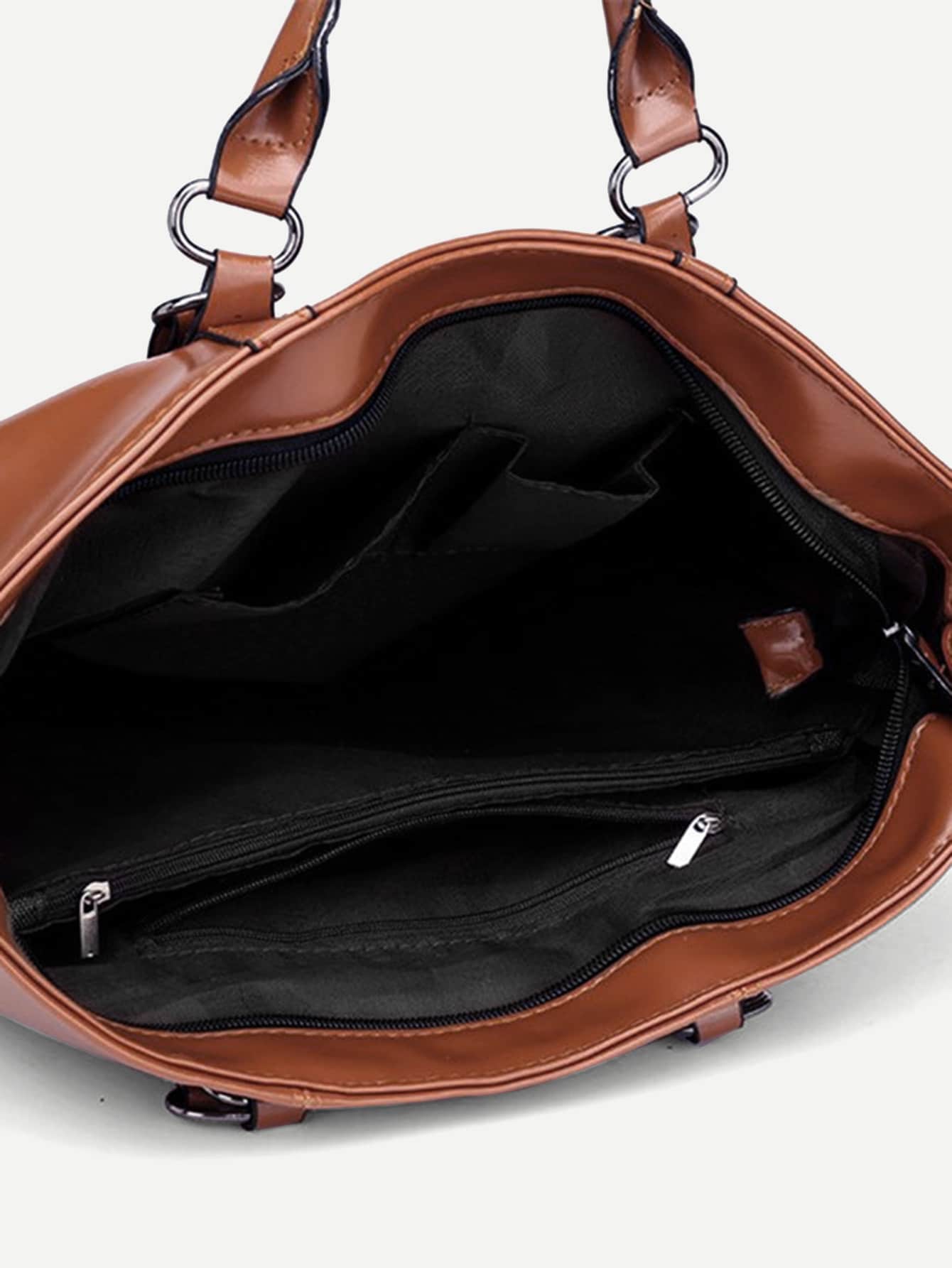 Brown Solid Tote Bag With Adjustable Strap