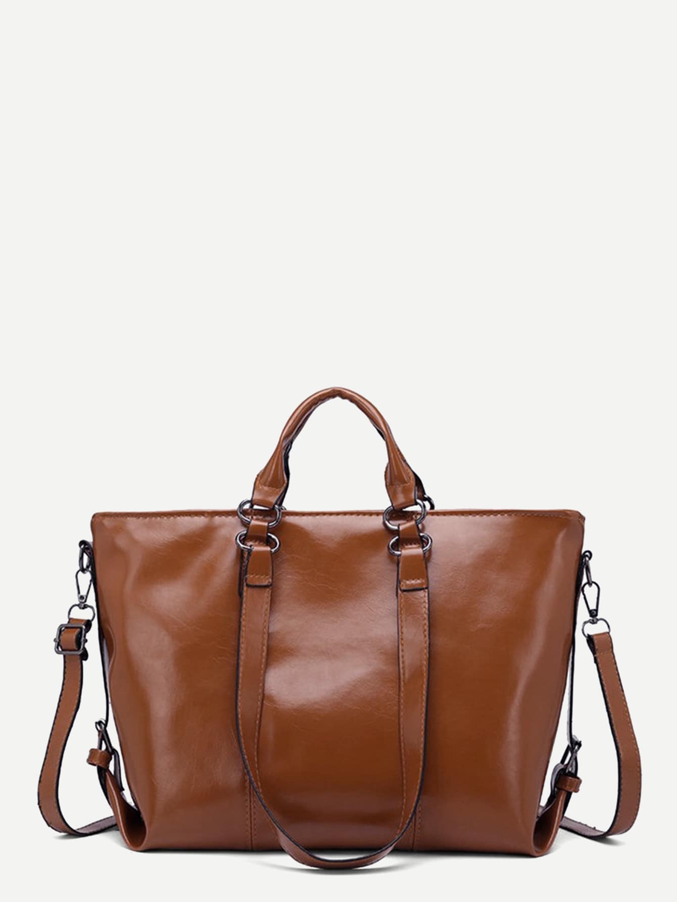 Brown Solid Tote Bag With Adjustable Strap