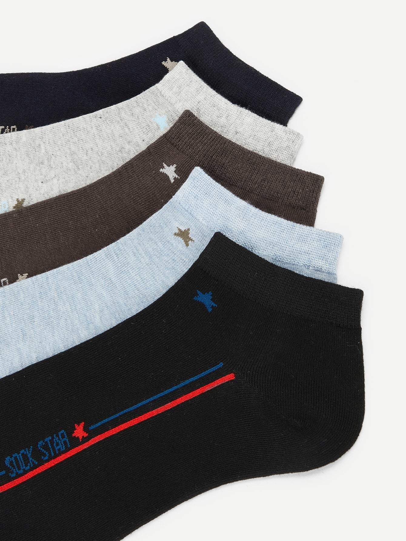 Letter & Strip Pattern Ankle Socks 5pairs